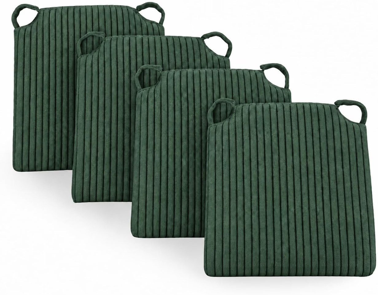 sunnypillow Stuhlkissen 4er Set Cord Stuhlkissen mit Klettverschluss, Dunkelgrün