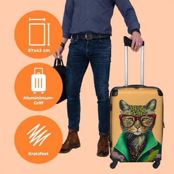 NoBoringSuitcases.com© Koffer Tiere - Katze - Brille - Blumen - Hippie 67x43x25cm, 4 Rollen, Mittelgroßer Koffer für Erwachsene, Reisekoffer
