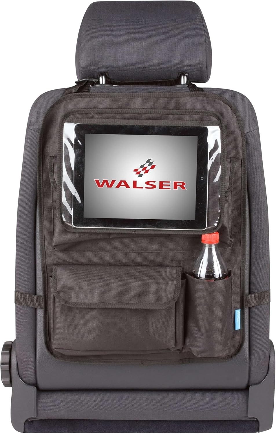 WALSER Auto-Rückenlehnenschutz Walser Auto Rücksitztasche Maxi mit Tablet Halter Schwarz 51 x 38,5 cm, Organizer KFZ Sitzschutz
