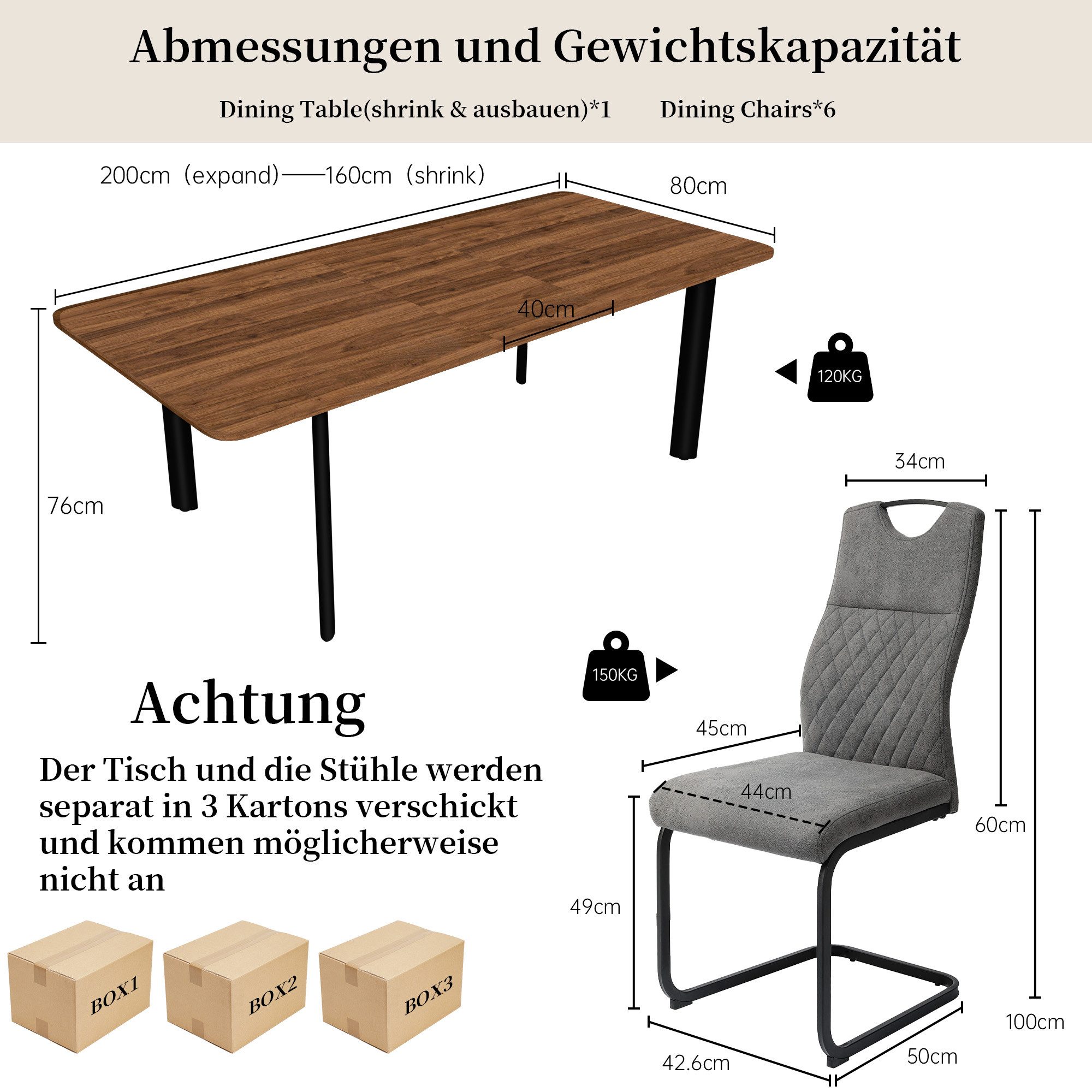 Jiexi Essgruppe Esstisch Mit 6-8 Stühlen Set, Essgruppe Tisch Ausziehbar 160-200cm – Bild 5 von 5