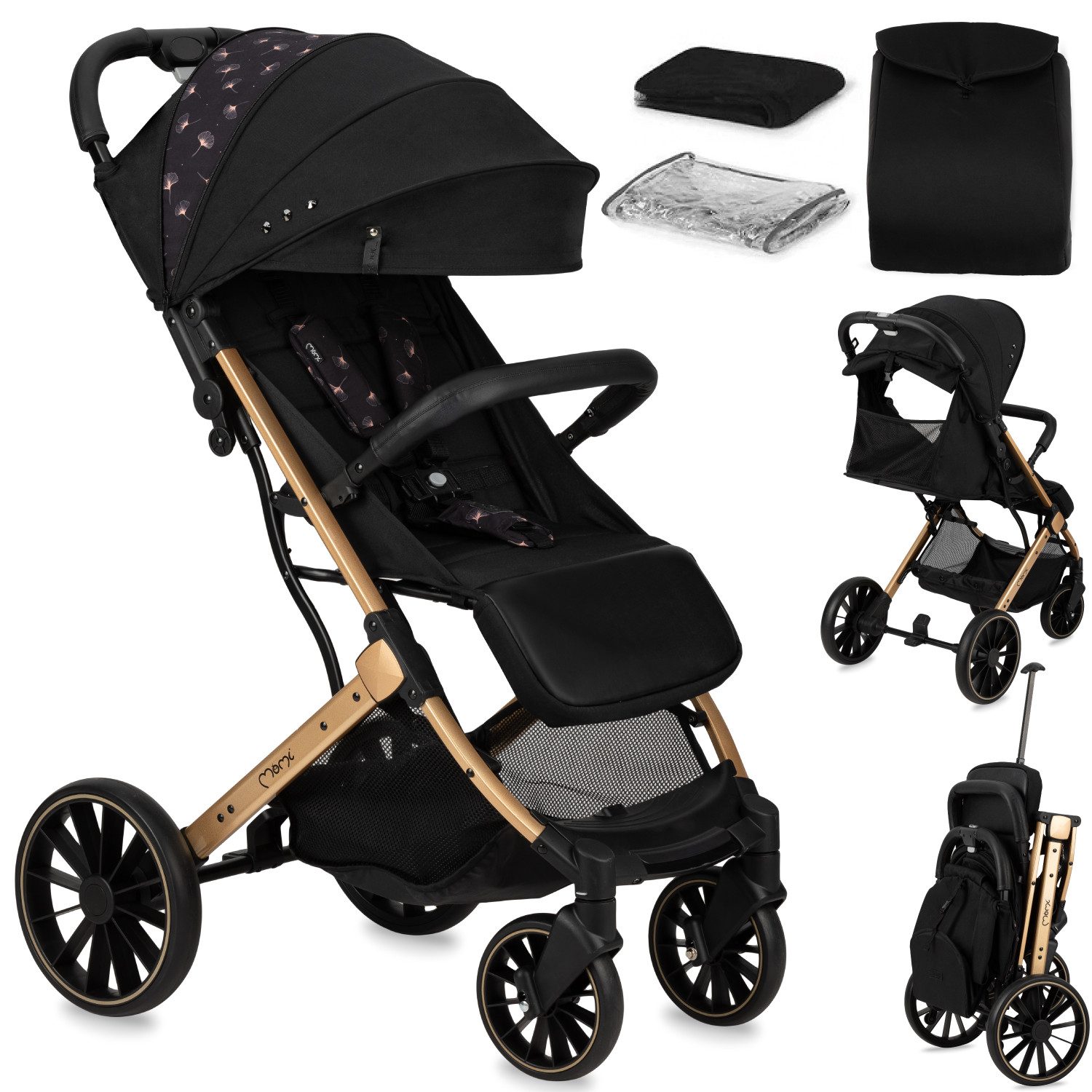 MoMi Kinder-Buggy Estelle Dakar, Einhand-Faltsystem mit Trolley-Funktion & 4-Rad-Federung
