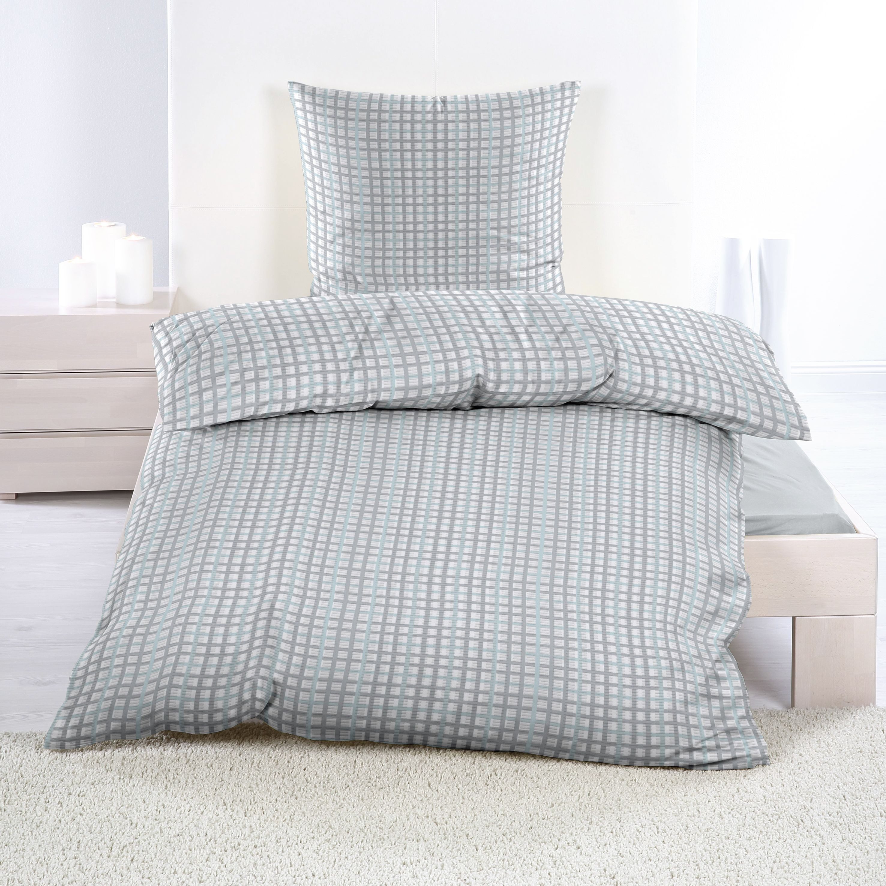 Casa Colori Bettwäsche Casa Calori, Seersucker, 2 teilig, kariert in mint, grau, weiß