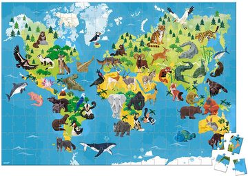 Janod Puzzle Gefährdete Tiere, 200 Puzzleteile, mit Figuren