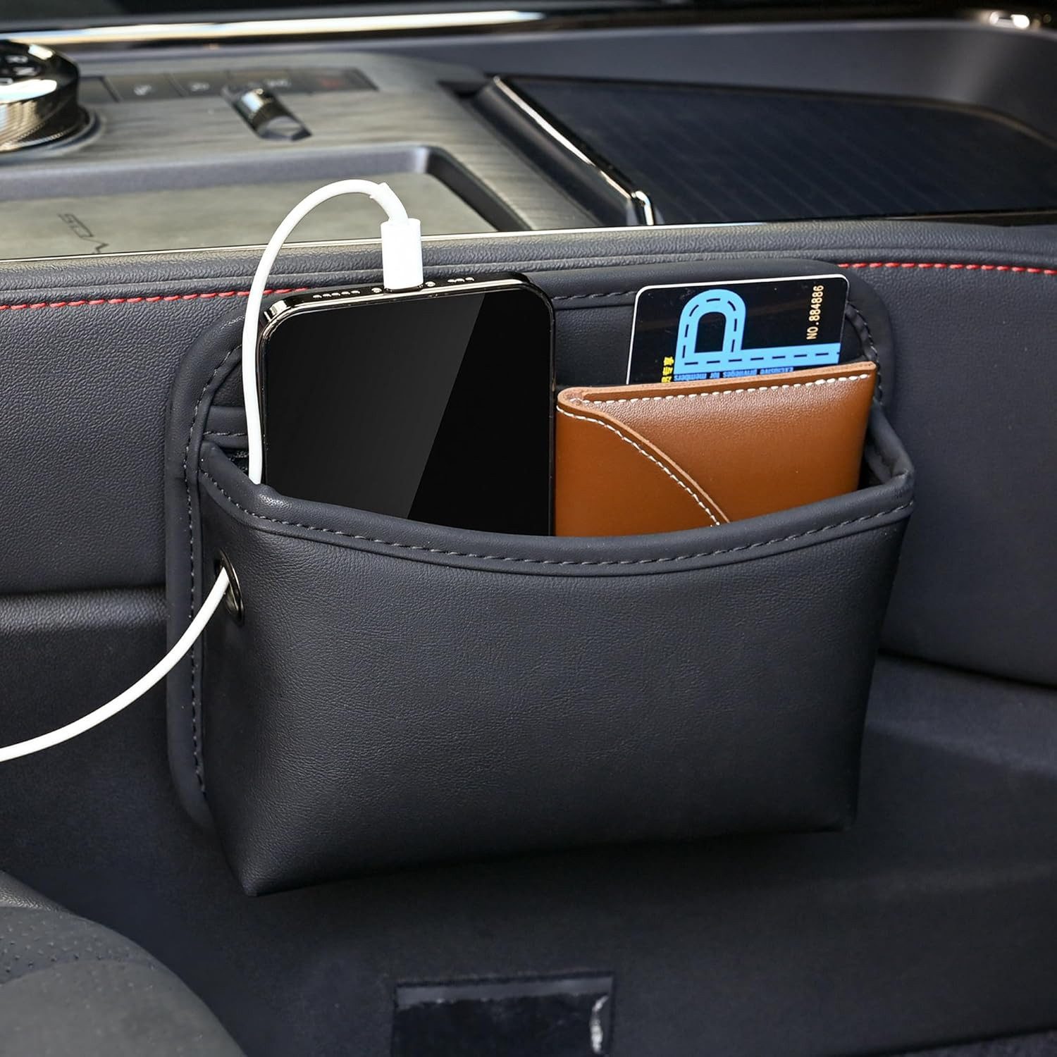 FOUORTUNATE-BEE Rücksitzorganizer Auto-Seitenorganizer mit Handyhalter & Stauraum, Universeller Auto-Organizer für Sitzlücke & Mittelkonsole
