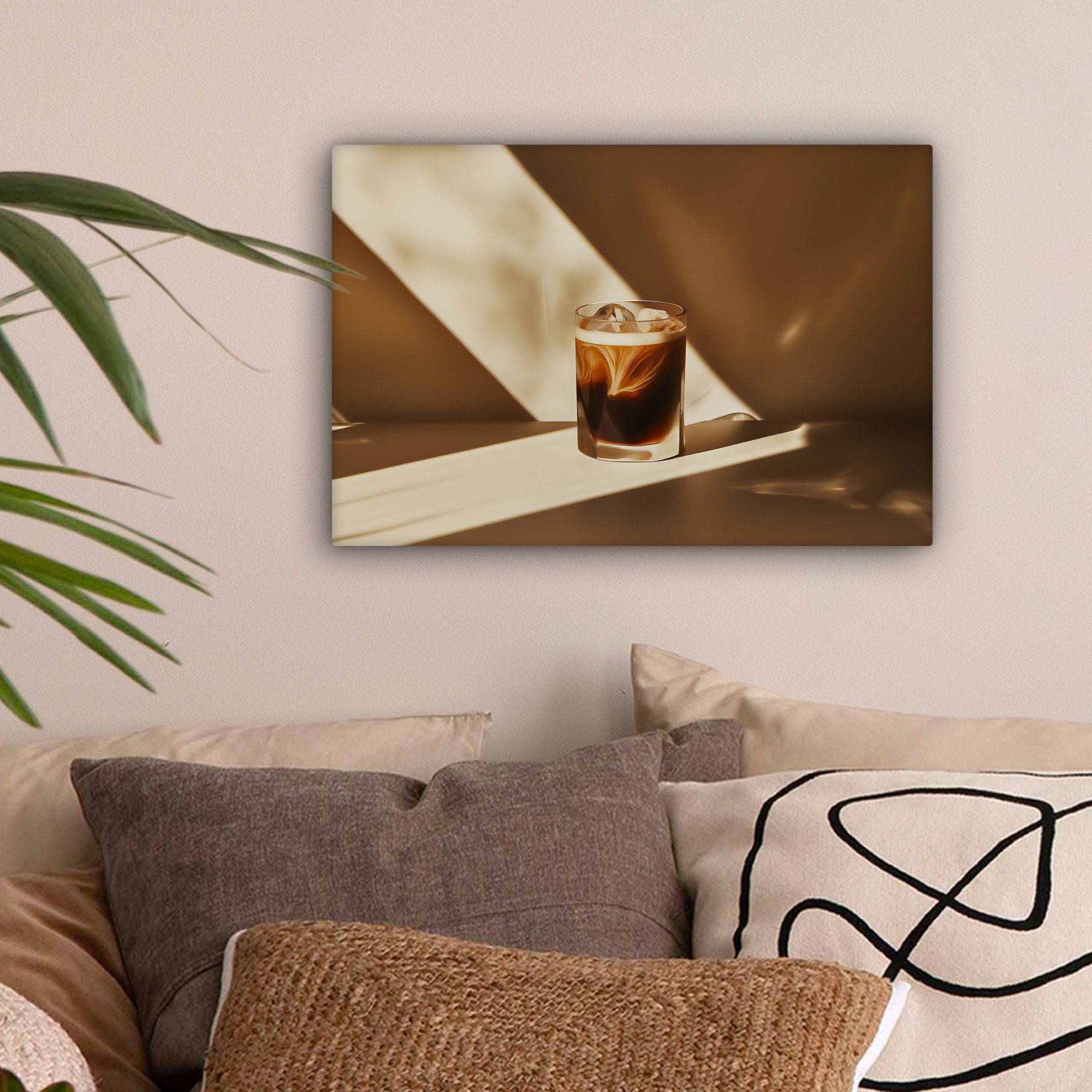 OneMillionCanvasses® Leinwandbild Glas - Eiskaffee - Schatten - Braun, Foto günstig online kaufen