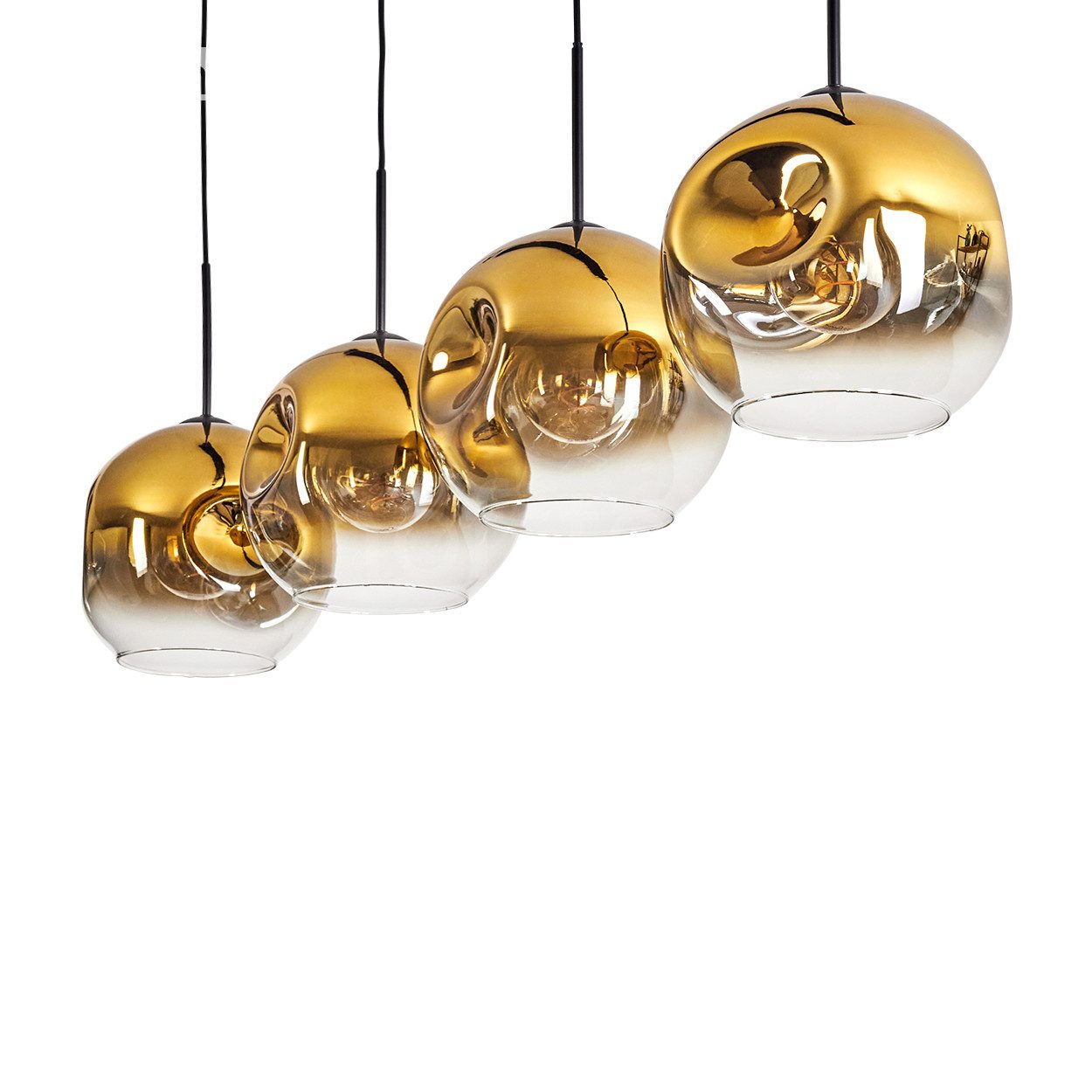 hofstein Hängeleuchte Hängelampe aus Metall/Glas in Schwarz/Goldfarben/Klar, ohne Leuchtmittel, Leuchte mit Glasschirmen (25cm),max. 148cm, 4 xE27, ohne Leuchtmittel