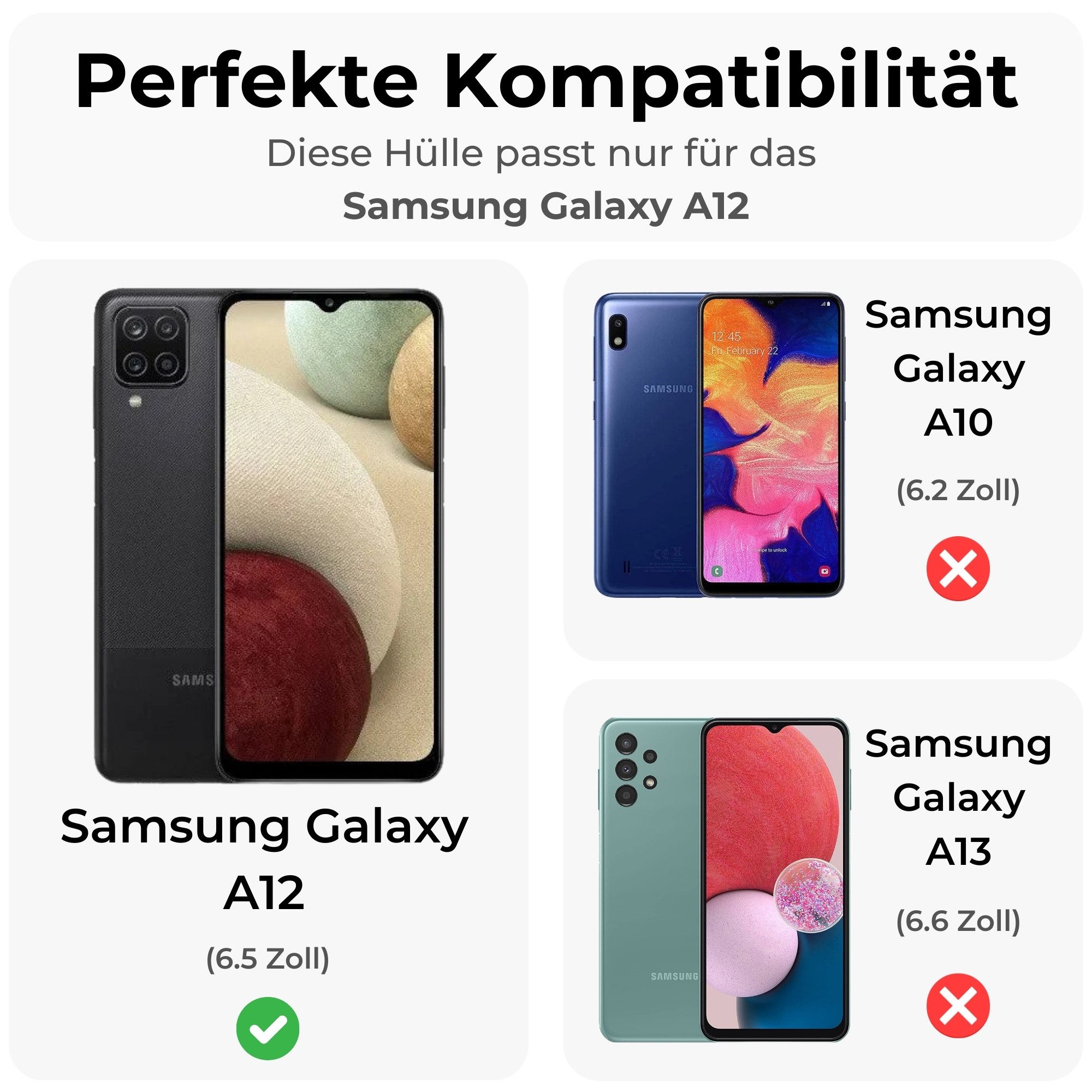 betterfon Handyhülle Handytasche für Samsung Galaxy A12 Buchhülle, Wallet Case mit Kartenfächern Magnetverschluss und weicher Innenhülle