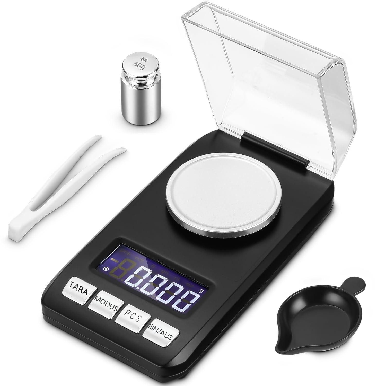 SinLaw Feinwaage Küchenwaage Milligrammwaage, Elektronische Waage LCD-Display, Schwarz, 0,1 g/50 g Präzisionswaage zum Wiegen von Küche, Pulver und Schmuck