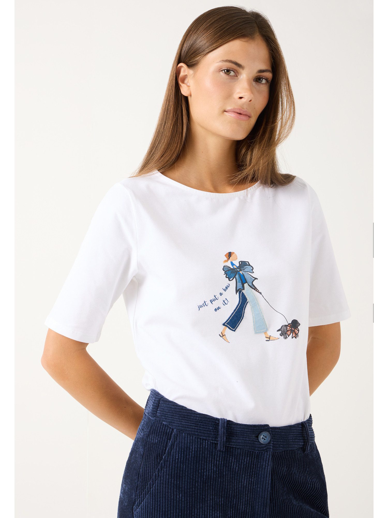 MORE&MORE Kurzarmshirt stretchiges Baumwollshirt, Frontprint