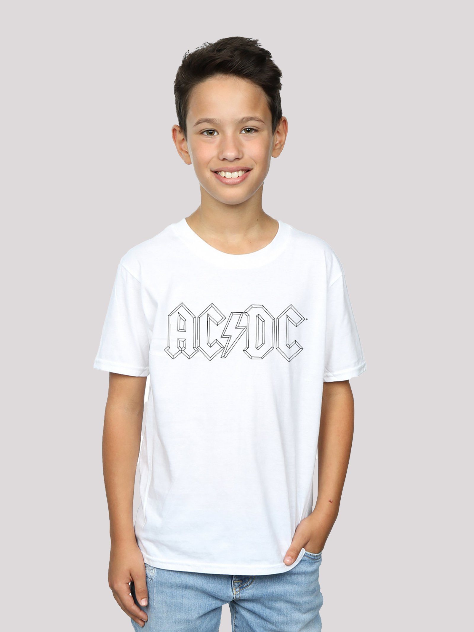 F4NT4STIC T-Shirt ACDC Black Outline Unisex Kinder,Premium Merch,Jungen,Mädchen,Bandshirt