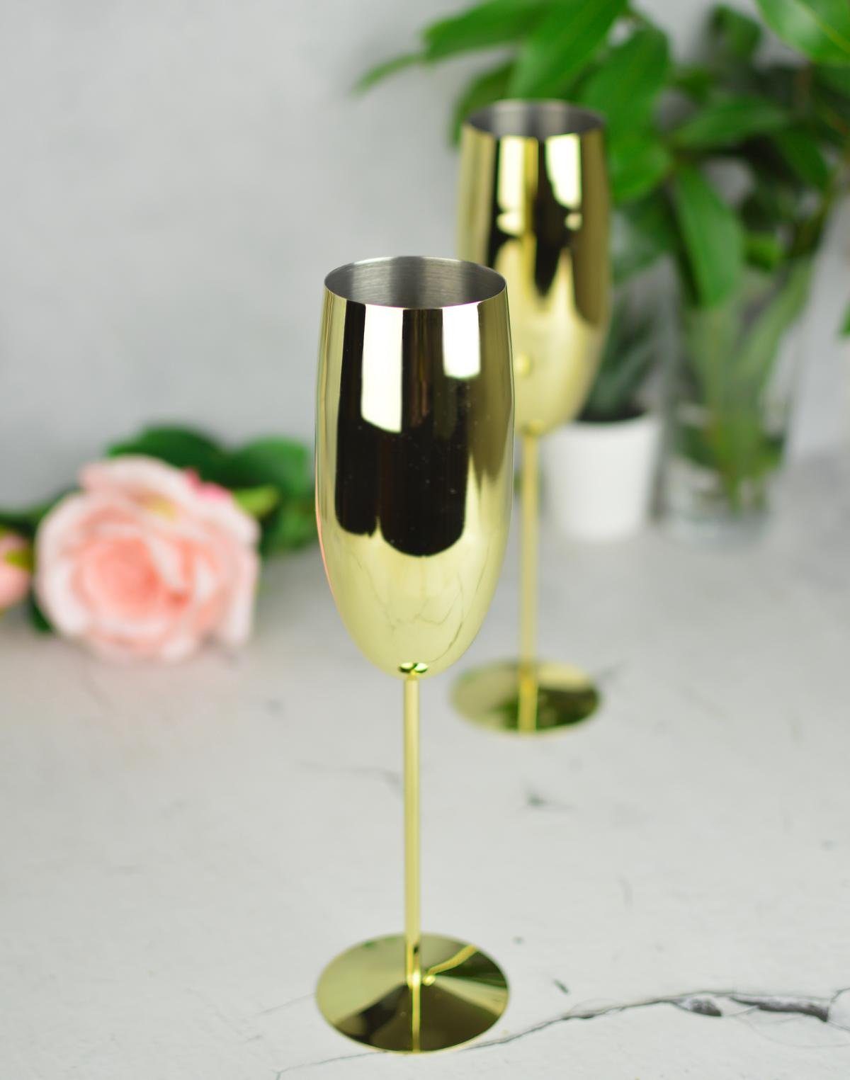 Sendez Sektglas 2 Sektgläser 270ml Gold Sektkelche Champagner Proseccoglas, 2-tlg., Edelstahl