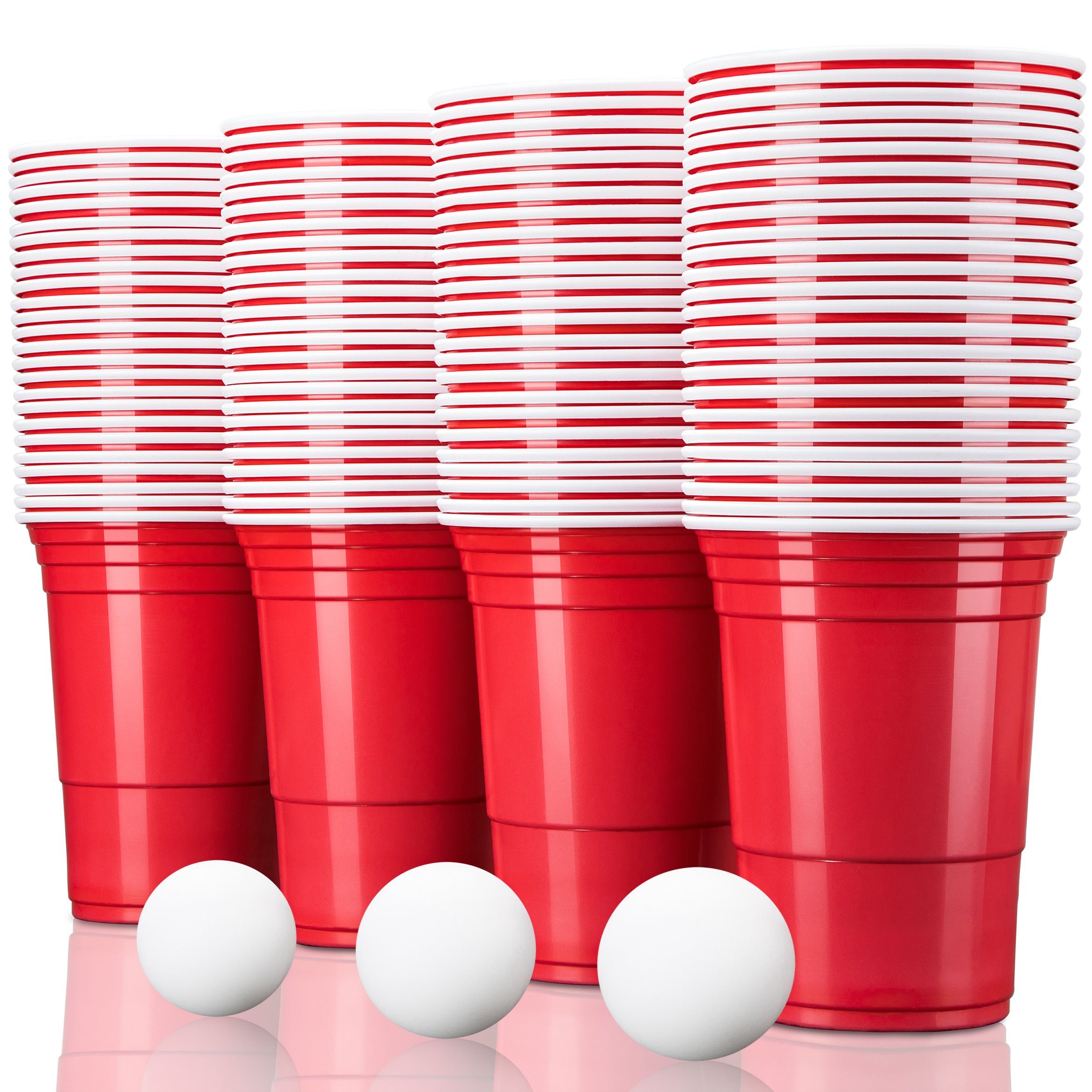 TRESKO Becher - stark Bierpong, wiederverwendbar Rot Red 473ml Pong Partybecher Plastikbecher Beer 16oz, extra Cups