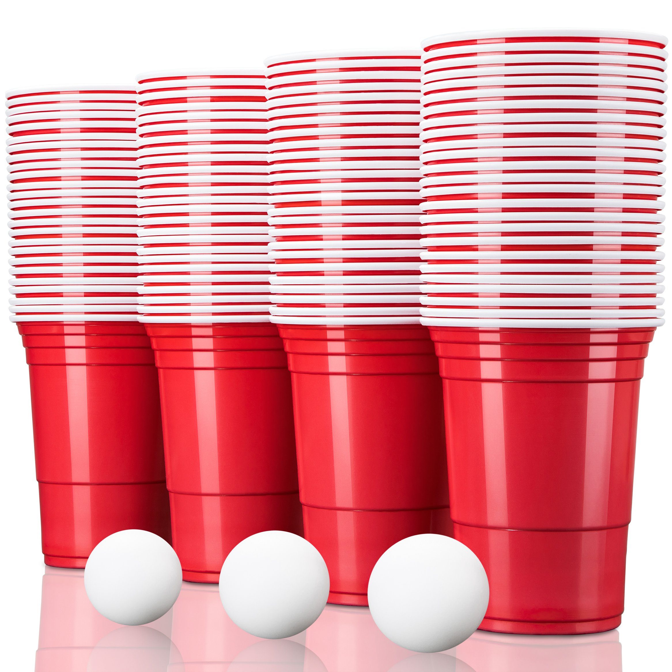 TRESKO Becher Beer Pong wiederverwendbar Partybecher 473ml - 16oz, 100-tlg., Bierpong, Red Cups extra stark Plastikbecher Rot