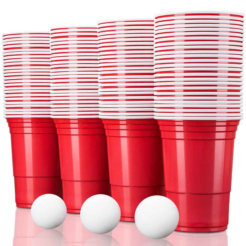 TRESKO Becher Beer Pong wiederverwendbar Partybecher 473ml - 16oz, Bierpong, Red Cups extra stark Plastikbecher Rot