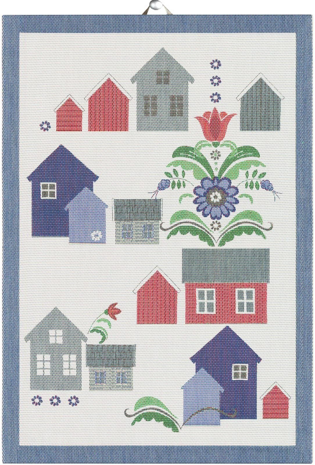 Ekelund Geschirrtuch Küchenhandtuch Village 35x50 cm, (1-tlg., 1 x Geschirrtuch), Pixel gewebt (6-farbig)