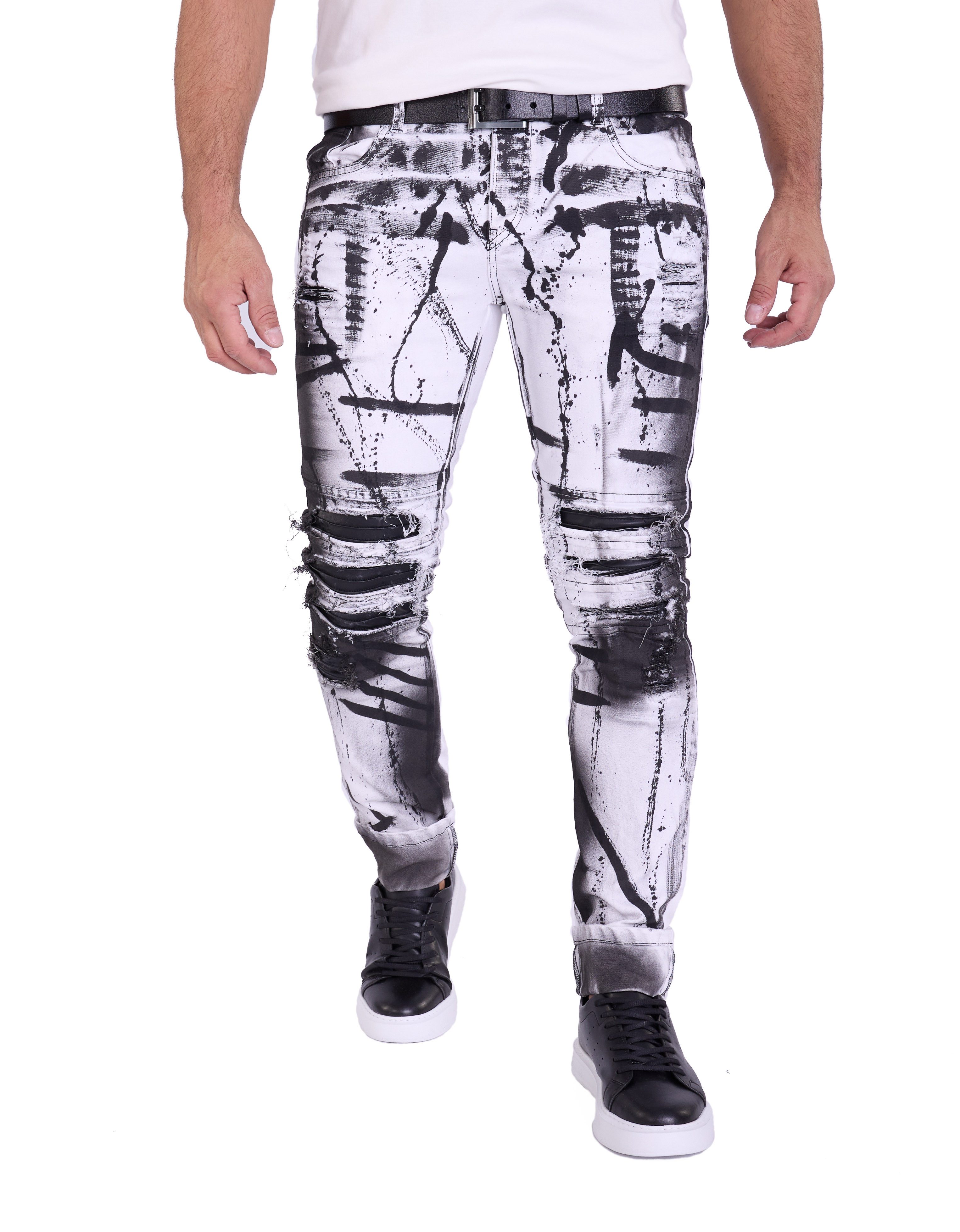 KINGZ Slim-fit-Jeans Herren Designer Jeans Slim-Fit mit Batik Waschung günstig online kaufen