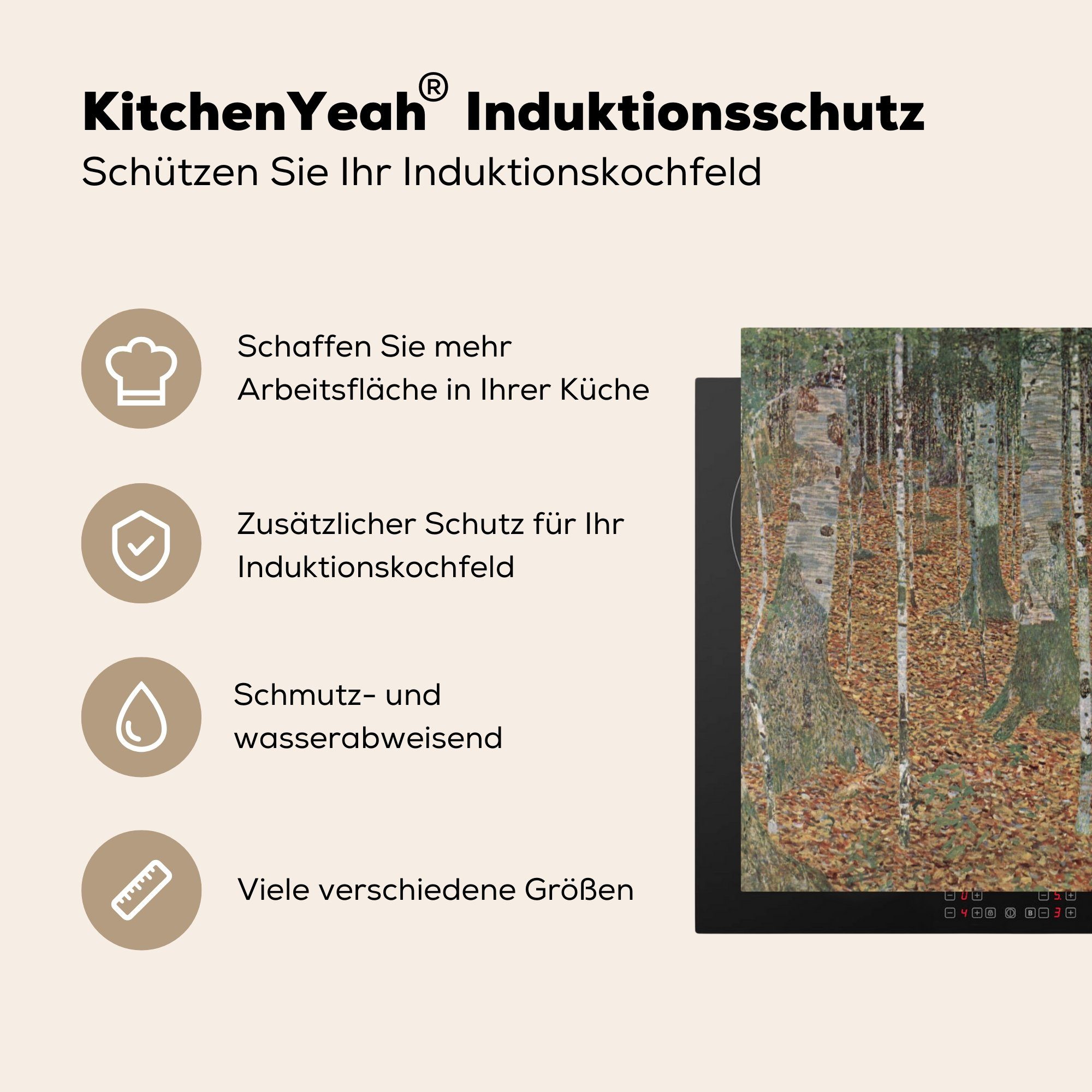 MuchoWow Herdblende-/Abdeckplatte (1 Klimt tlg), küche Ceranfeldabdeckung, cm, für - Birkenwald 78x78 Gemälde, Arbeitsplatte Vinyl, Gustav