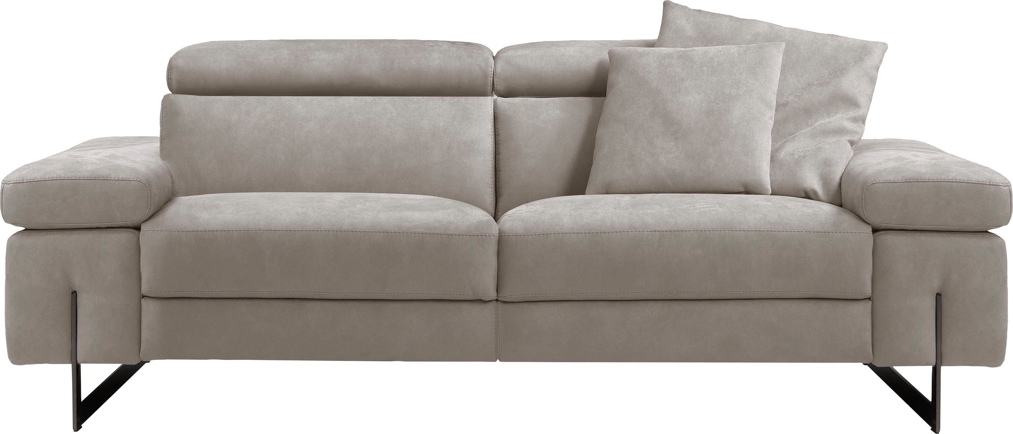 Egoitaliano 2,5-Sitzer Candice, elegant und edel, hochwertiges Designsofa, bequem, Kopfteile manuell verstellbar, titanumfarbene Kufenfüße