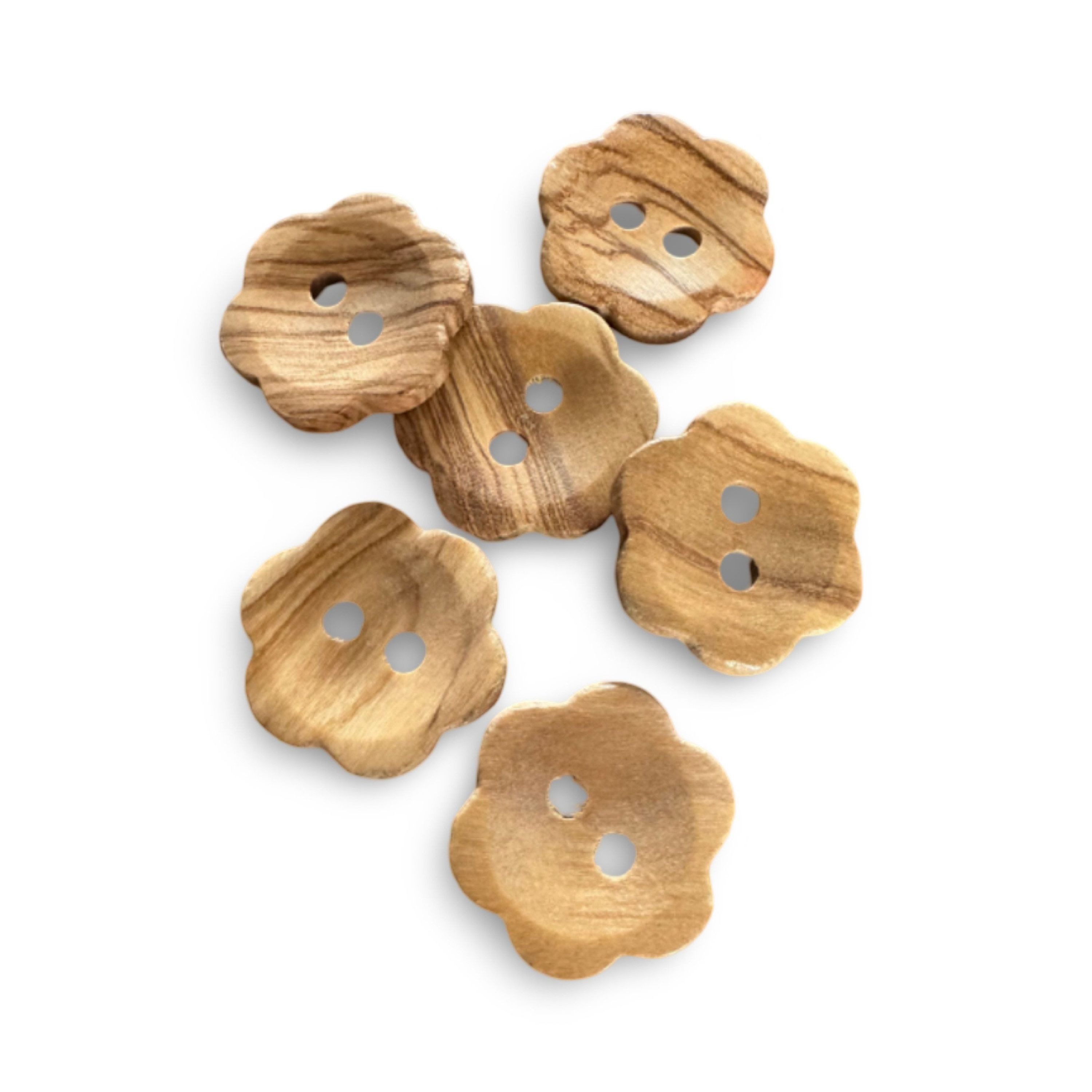Hartmann-Knöpfe Knopf 10 Stück Holzknöpfe aus echtem OlivenHolz in BlütenForm