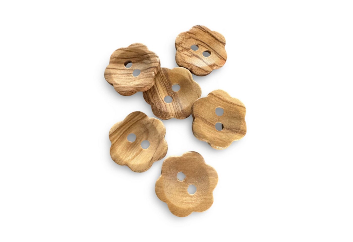 Hartmann-Knöpfe Knopf 10 Stück Holzknöpfe aus echtem OlivenHolz in BlütenForm