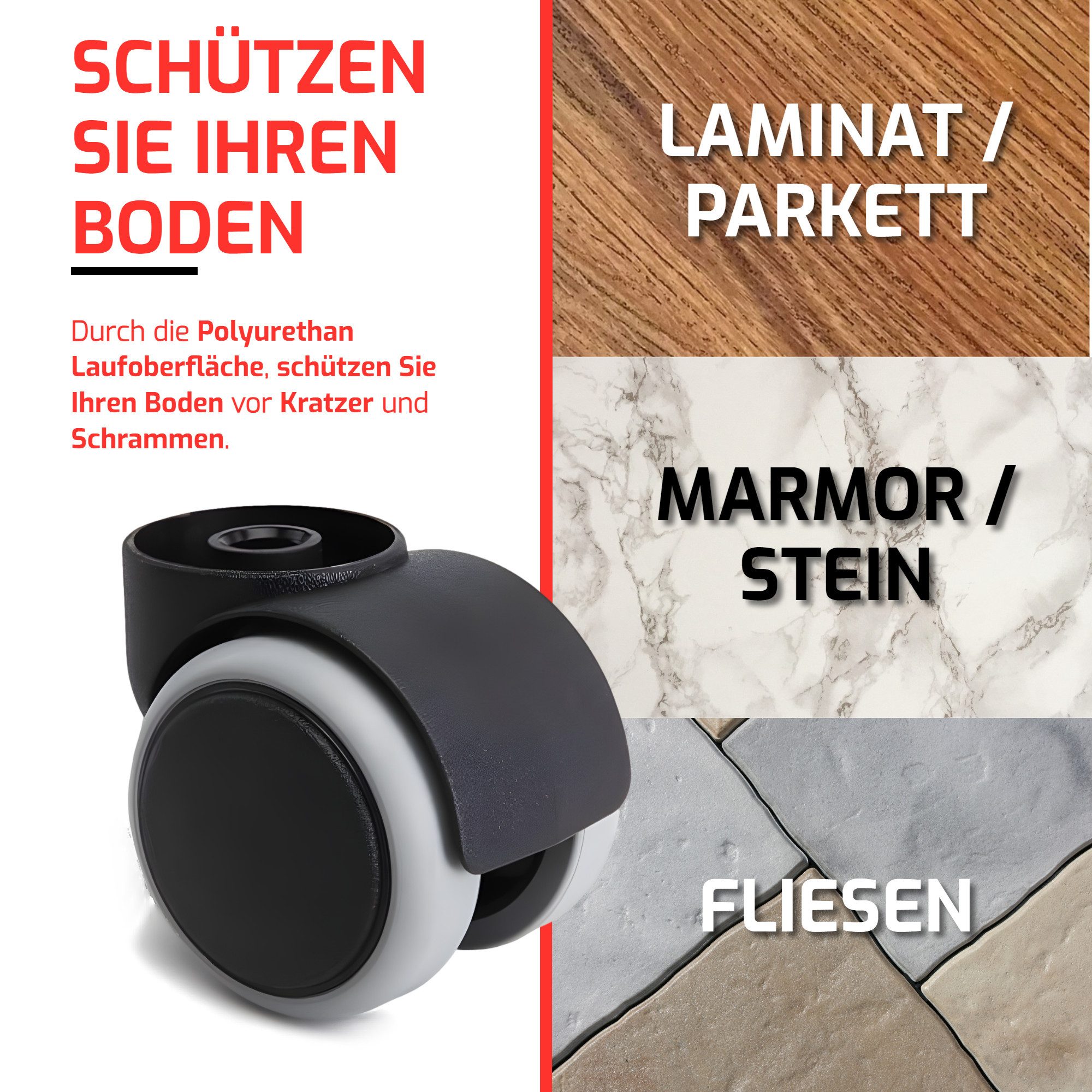 MYNEEED Bürostuhl Universal Bürostuhl Rollen ohne Stifte, mit 10mm & 11mm Stifte