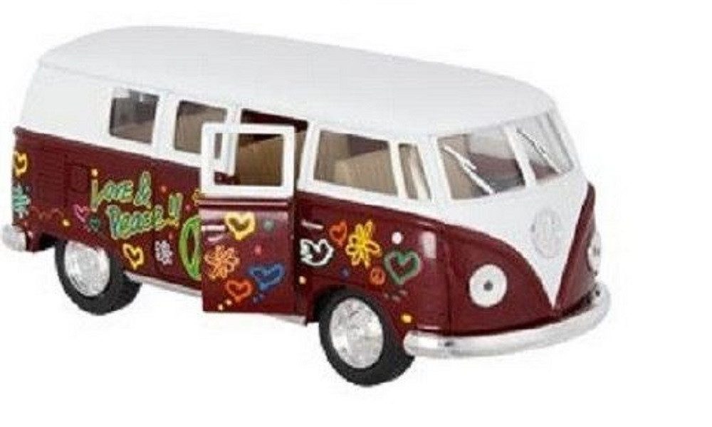 goki Sammelfigur Volkswagen Microbus, 1962 WV Kollektion mit Druck / Rückzugmotor (1 St), Der Flower-Power-Bus, Souvenirs / ideal als Gschenk