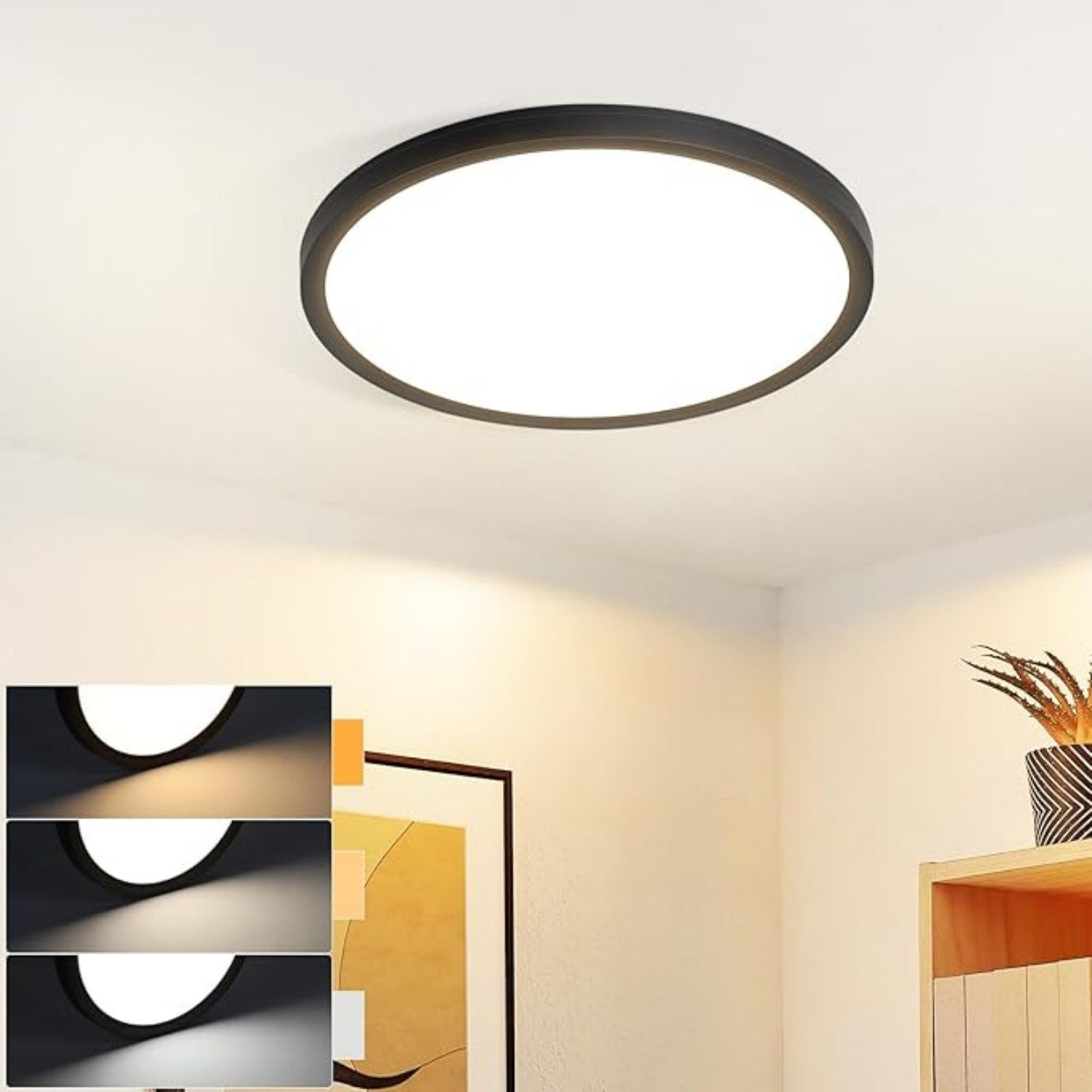 ZMH LED Deckenleuchte Whonzimmer ∅18CM Schwarz/Weiß günstig online kaufen