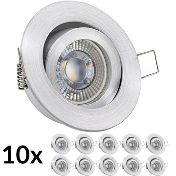 LEDANDO LED Einbaustrahler 10er RGB LED Einbaustrahler Set extra flach in aluminium natur mit 3W