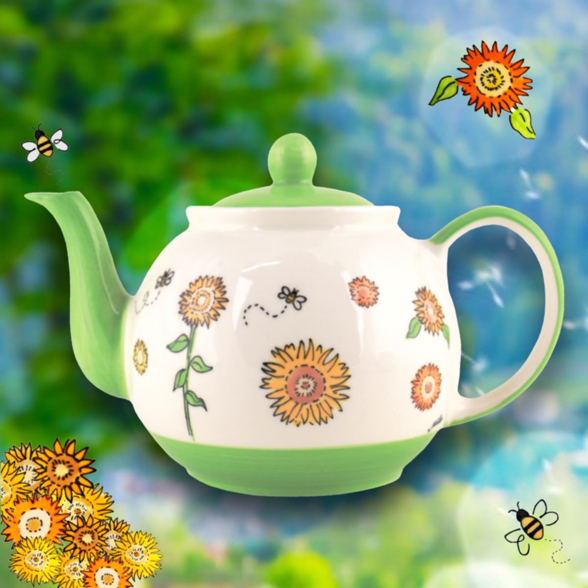 Mila Teekanne Mila Keramik-Teekanne Sunny Sunflowers ca. 1,2 Liter, 1200 l, (Stück, 1 Teekanne mit Deckel)
