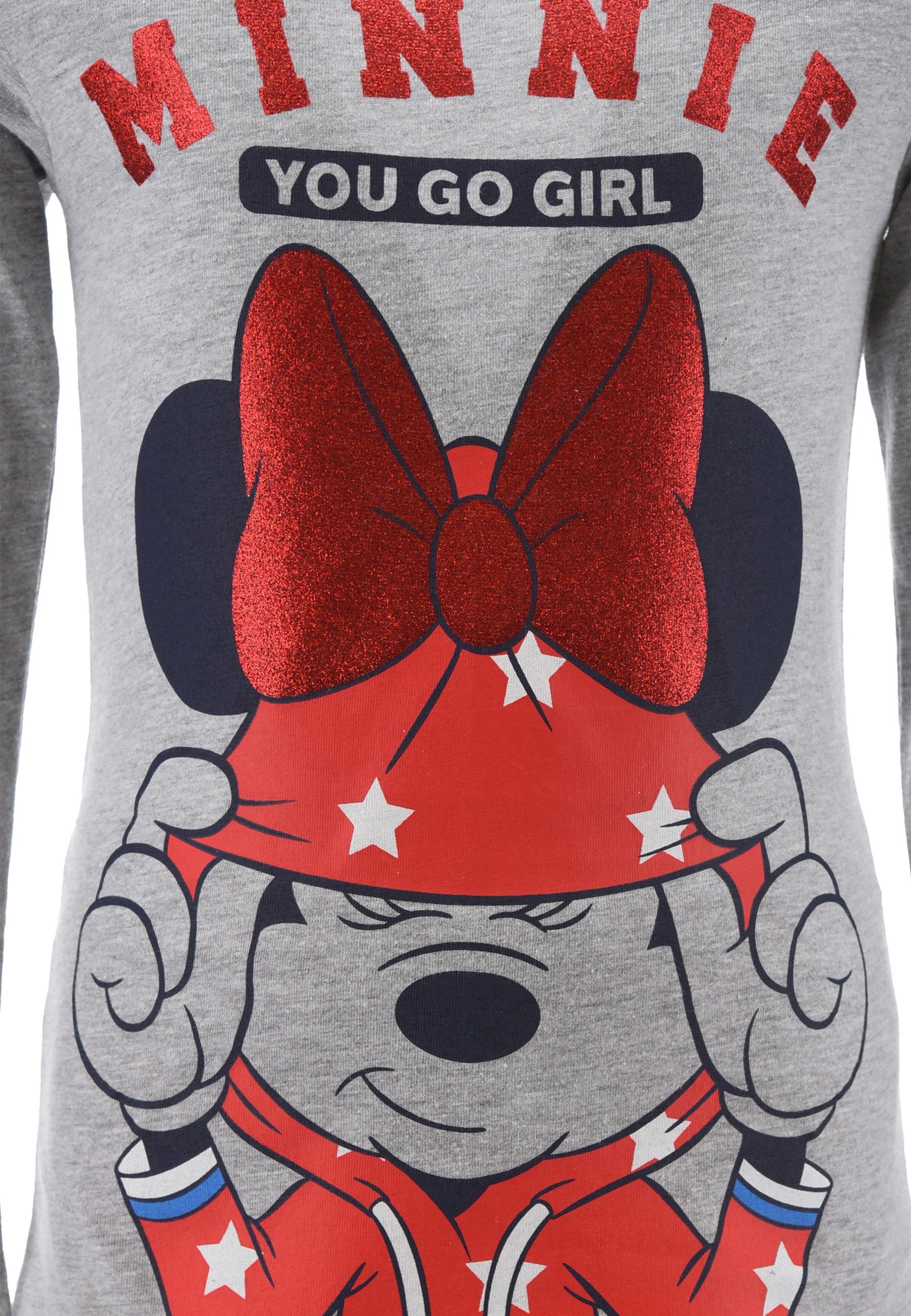 Disney Maus Schlaf-Hose tlg) Schlafanzug Minnie Pyjama Langarm Mouse (2 Mädchen Schlafanzug Kinder Kinder Shirt + Mini Grau