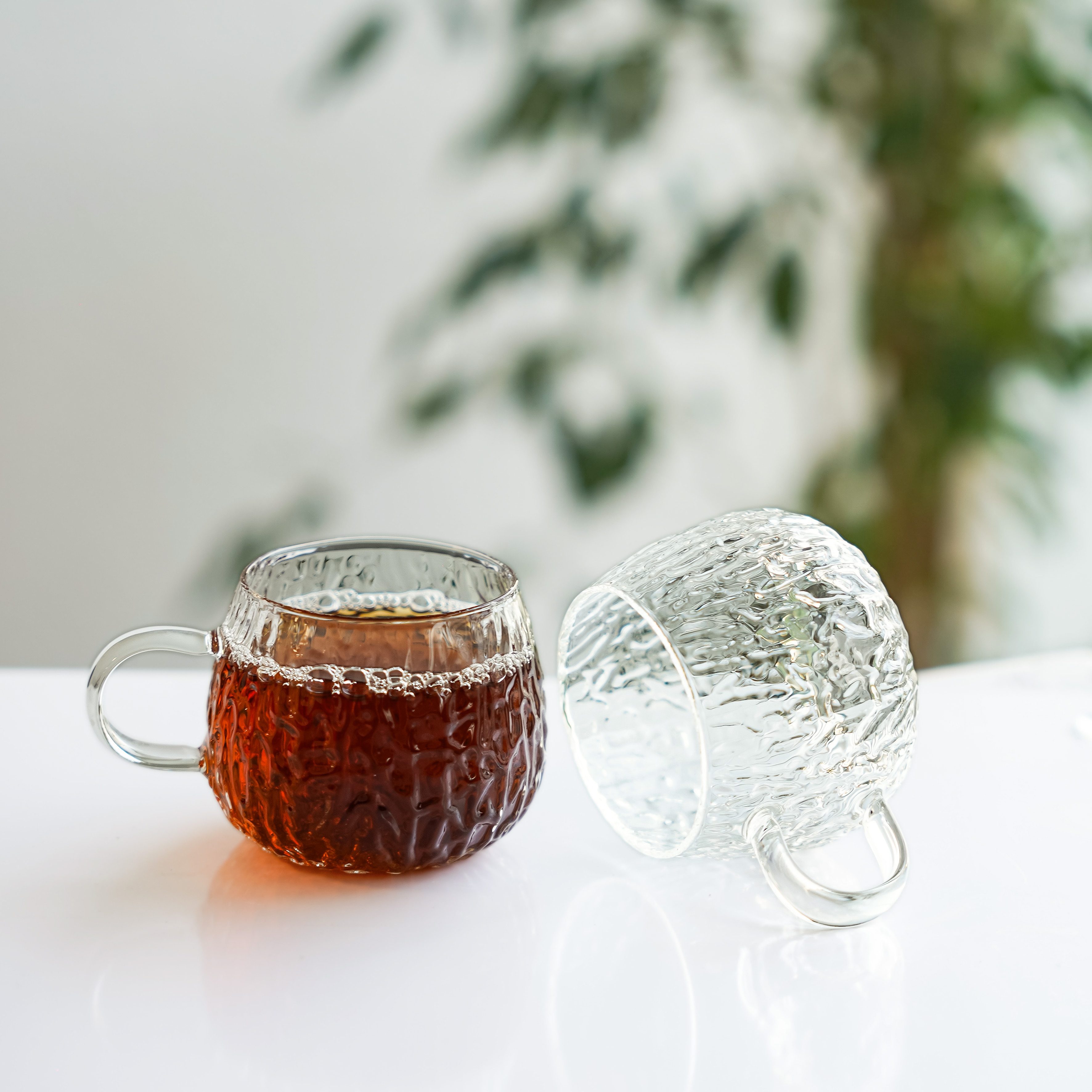 Mulex Gläser-Set mit Henkel 250 ml - Hitzebeständiges Glas mit strukturiertem Design, 2-tlg., Glas, Borosilikatglas