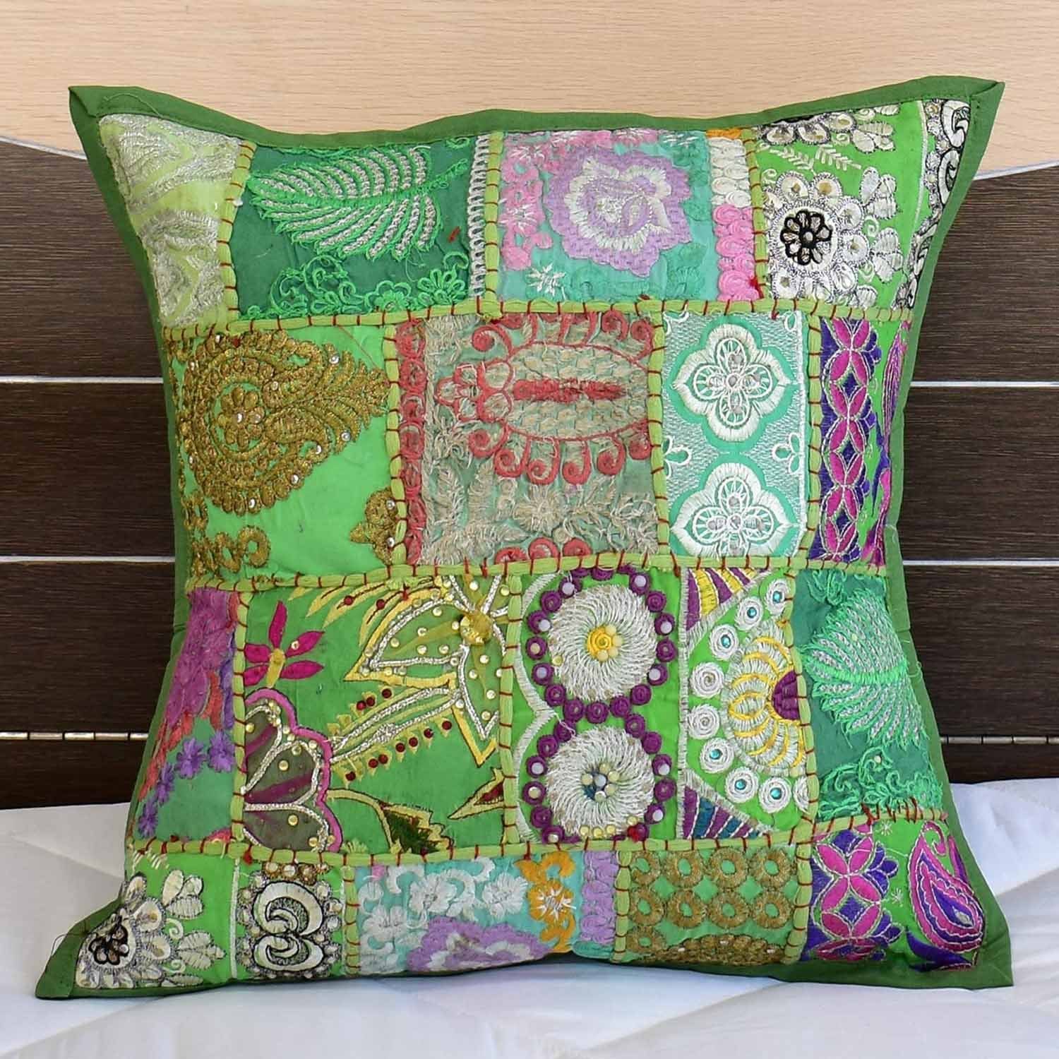 Originelle Besticktes Orientalisches Geschenkidee Dekokissen Kissen 40x40 Grün Weihnachten, Zierkissen aus Patchwork Baumwolle, Mar cm Moro Casa