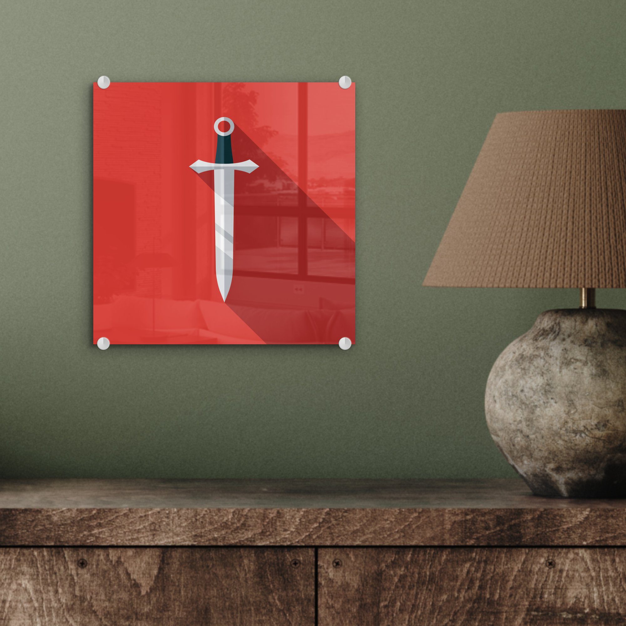 MuchoWow Acrylglasbild Illustration Schwert - roter auf Wanddekoration Foto auf (1 Bilder St), Glasbilder auf Glas Wandbild - Fläche, - Glas