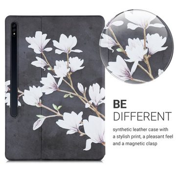 kwmobile Tablet-Hülle Hülle für Samsung Galaxy Tab S7 Plus / Tab S7 FE, Slim Tablet Cover Case Schutzhülle mit Ständer - Magnolien Design