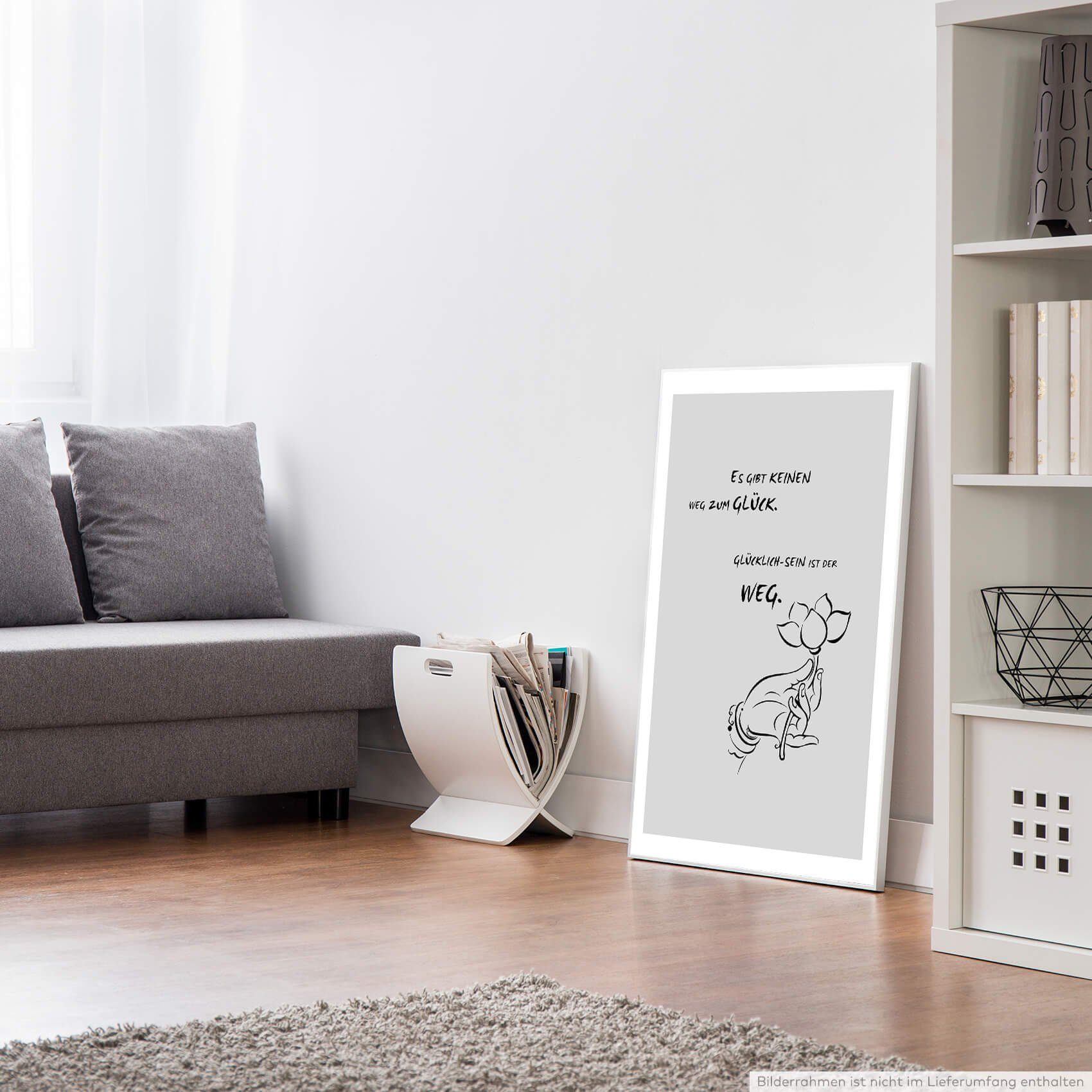 Sinus Art Leinwandbild Poster in 60x90cm - Es gibt keinen Weg zum Glück. Glücklich-sein ist der Weg.