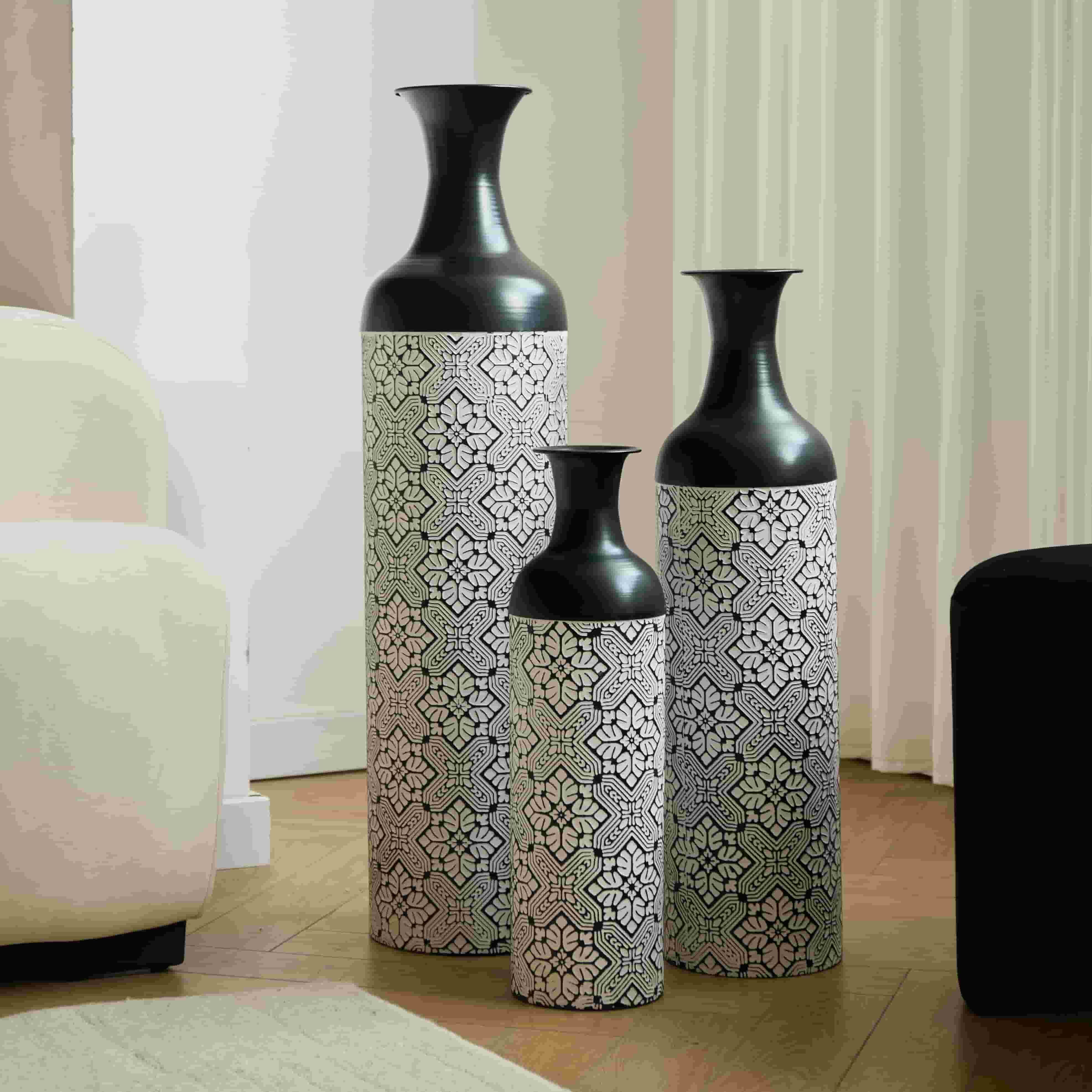 ANYSUN Dekovase Bodenvase Metall-Vasen-Set Tischvase modern Geometrisch Pampasgras (3er (83/66/50cm), Metallvasen-Set für Wohnzimmer, Flur & Büro – perfekt für Pampasgras