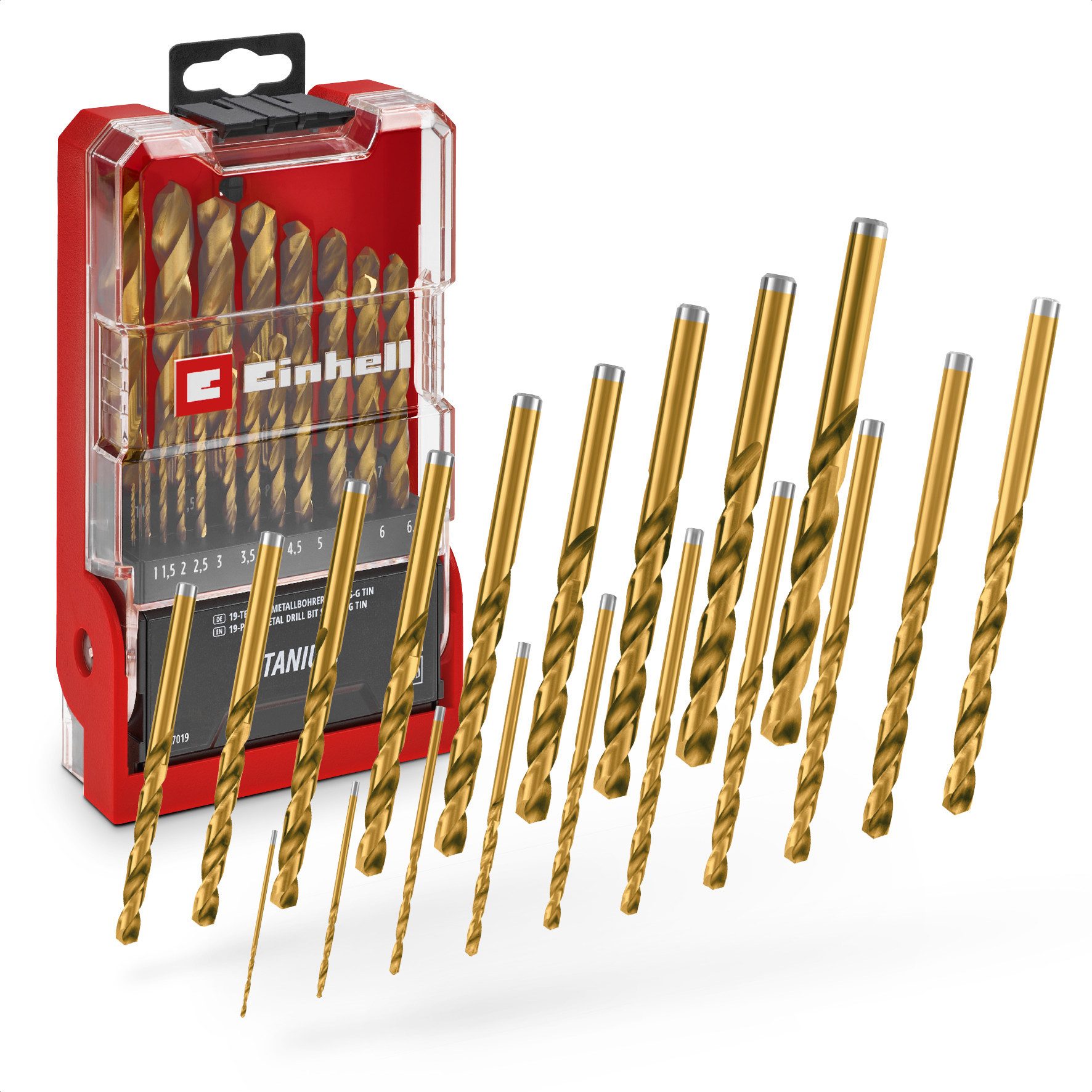 Einhell Bohrer- und Bit-Set Original Einhell 19-tlg. HSS-G Titan Metallbohrer-Set (im Ganzen gesch, (19x HSS-G Titan Metallbohrer (1 / 1,5 / 2 / 2,5 / 3 / 3,5 / 4 / 4,5 / 5 / 5,5 / 6 / 6,5 / 7 / 7,5 / 8 / 8,5 / 9 / 9,5 / 10 mm), 1x Aufbewahrungskassette (15,0 x 8,7 x 3,5 cm), 19-tlg), Original Einhell 19-tlg. HSS-G Titan Metallbohrer-Set (im Ganzen gesch