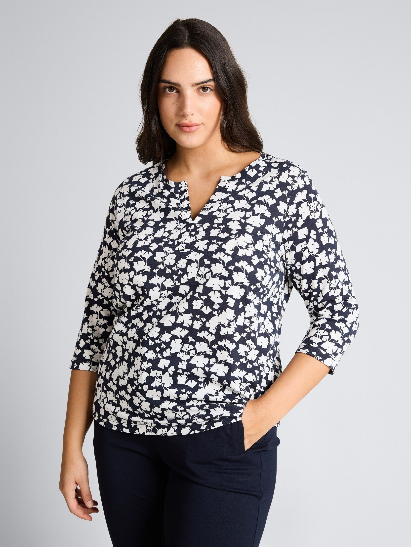 TOM TAILOR PLUS 3/4-Arm-Shirt T-Shirt Plus Size - Langarmshirt mit Muster günstig online kaufen