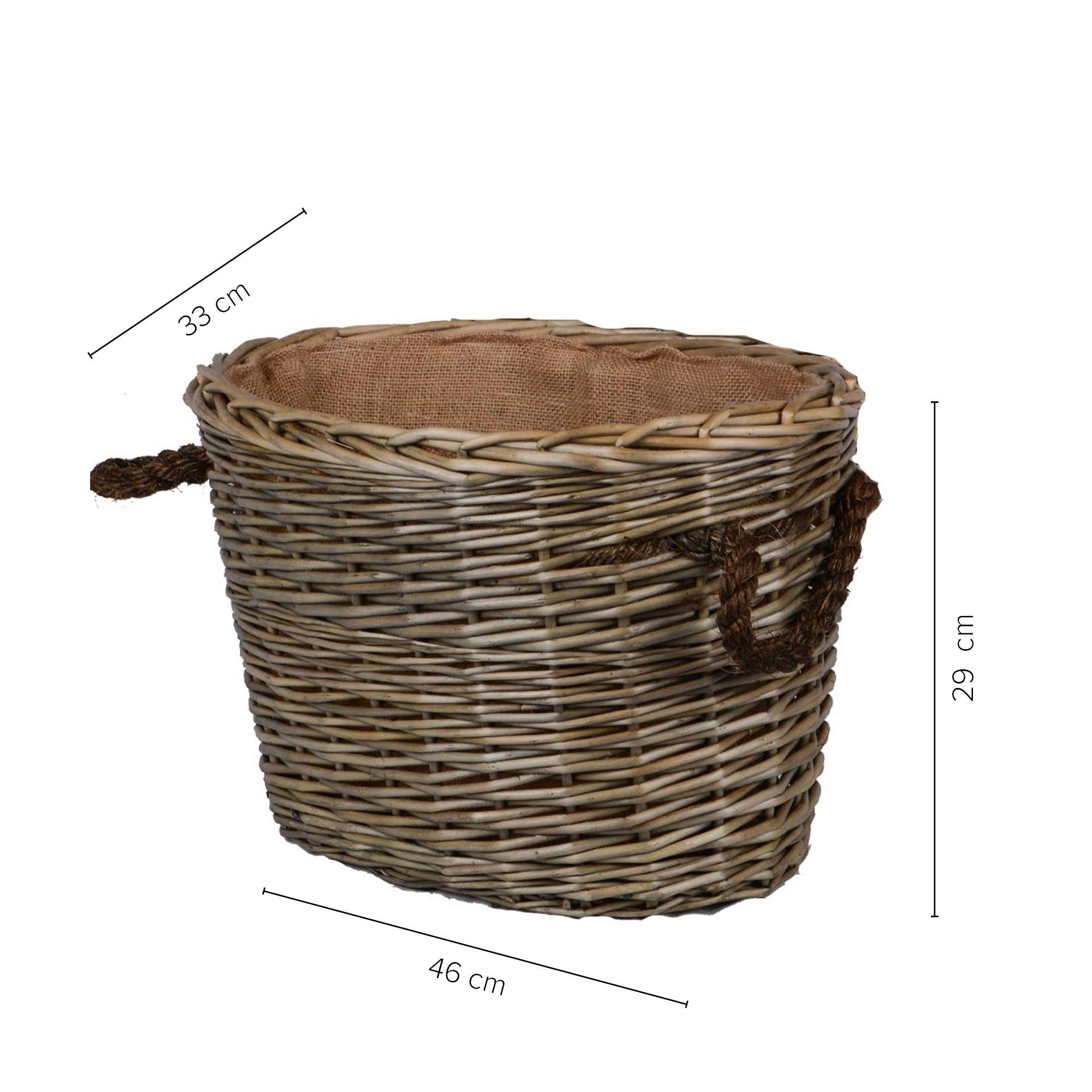 UNUS HOME Kaminholzkorb Korb oval gefüttert mit Seilgriffe grau (1 St) günstig online kaufen