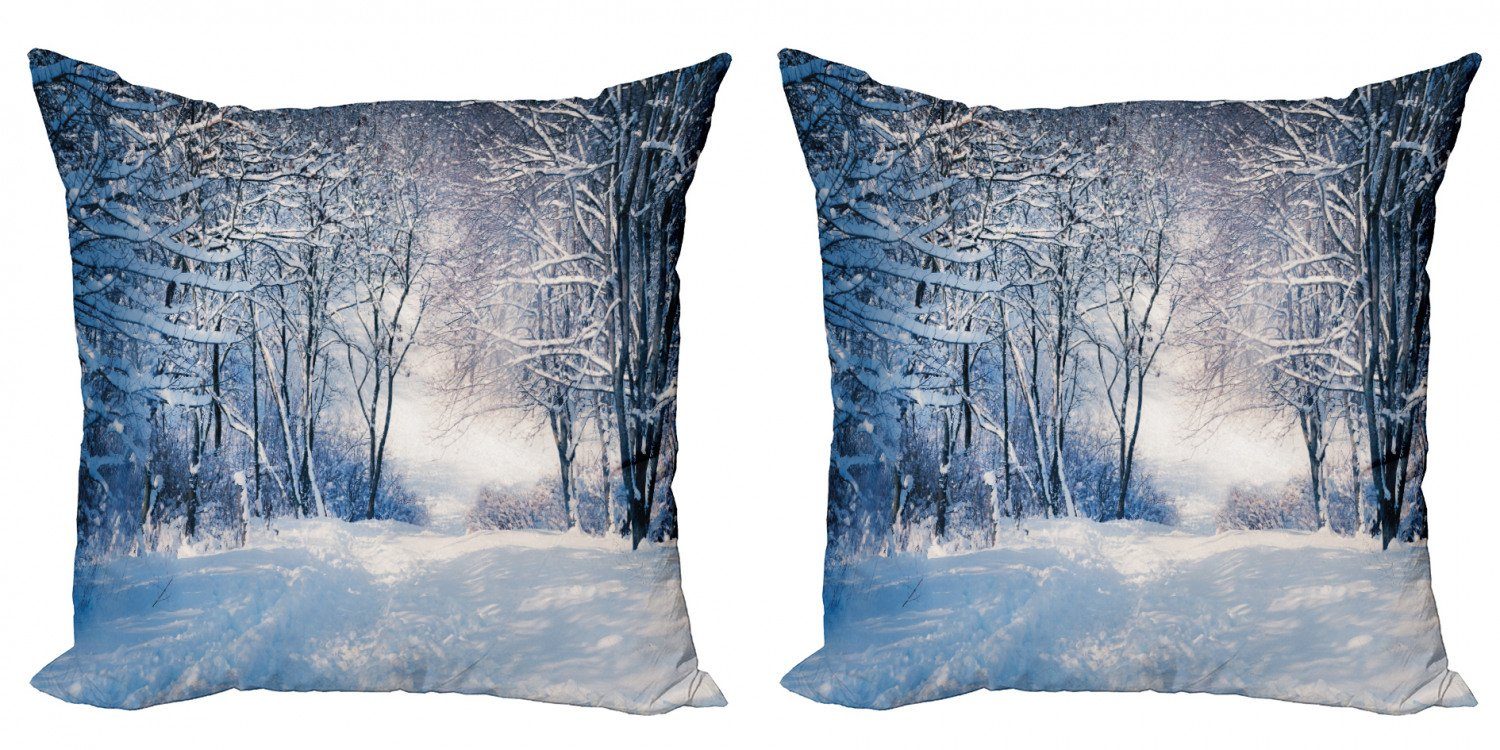 Kissenbezüge Modern Accent Doppelseitiger Digitaldruck, Abakuhaus (2 Stück), Winter Alley in verschneitem Wald