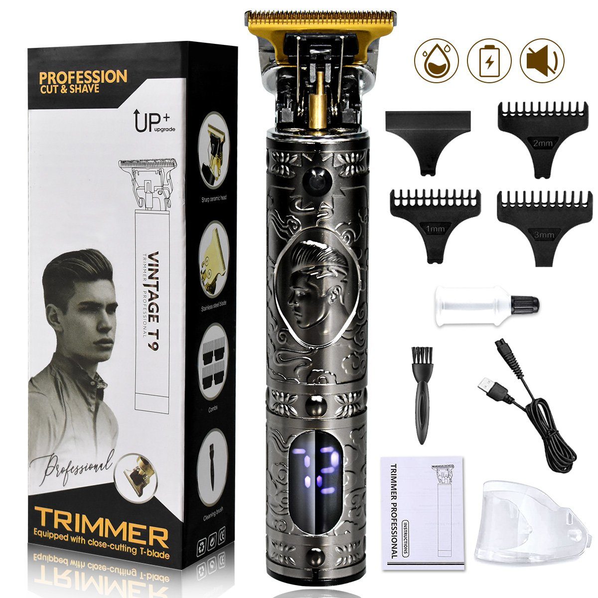 7Magic Haar- und Bartschneider Profi Haarschneidemaschine, LCD Display, 1200mAh, Elektrischer Haarschneider Haircut Silber