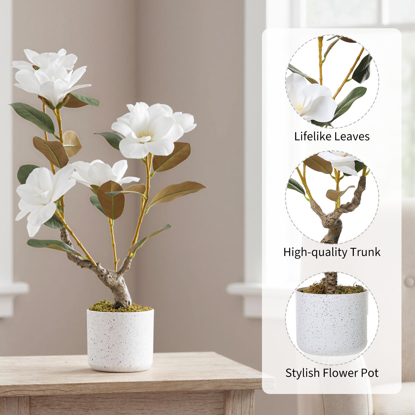 Kunstblume Künstliche, 2er Set Magnolienbaum, Kunstpflanze 60/80/95cm Höhe, günstig online kaufen