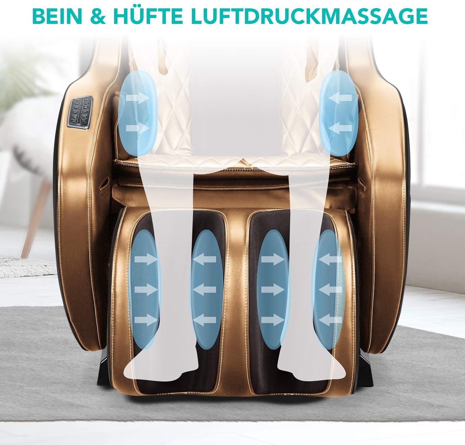 NAIPO Massagesessel, Massagestuhl Platzsparend Liegeposition, Hellbraun-Schwarz Bluetooth, mit