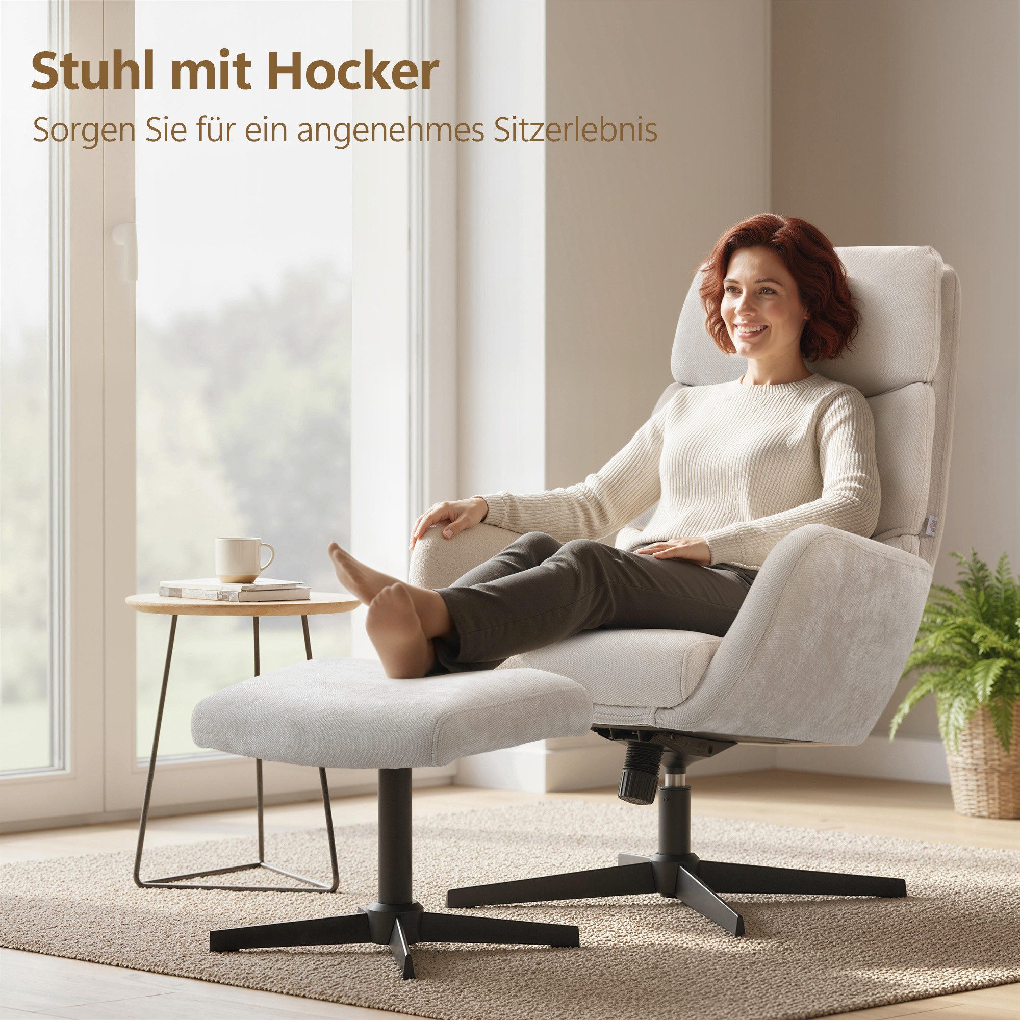 HOMCOM Relaxsessel Sessel mit hoher Rückenlehne, Loungesessel mit Wippfunktion (Fernsehsessel, 2-St., Loungesessel mit Hocker), für Wohnzimmer, Schlafzimmer, Be – Bild 4 von 5