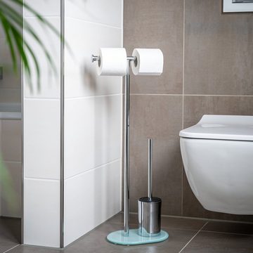 bremermann WC-Garnitur Stand-WC-Garnitur 3in1, WC-Bürste, Rollenhalter, mit Glassockel, weiß