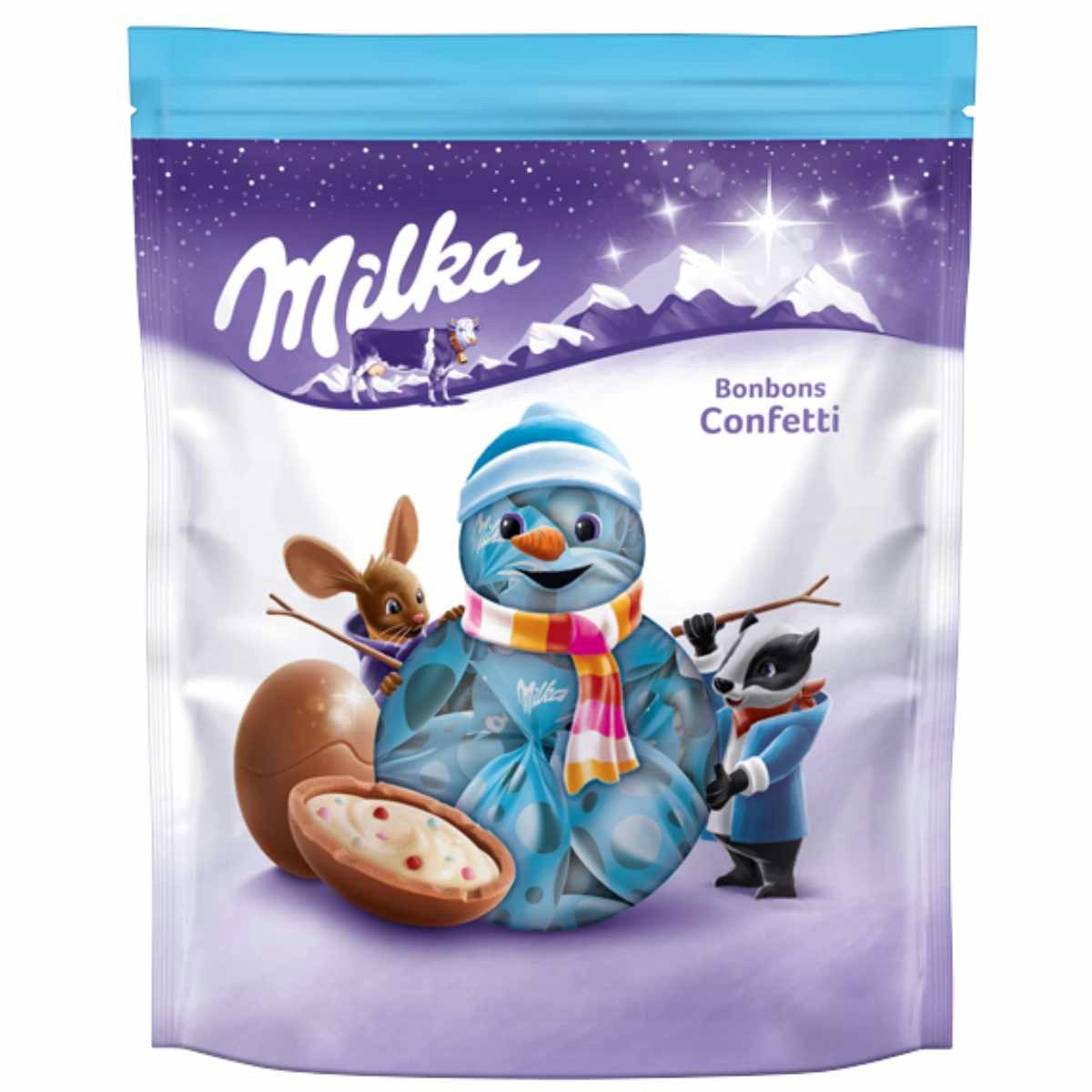 MILKA Schokolade, Milka Bonbons Confetti Alpenmilchschokolade mit Milchcremefüllung 86g