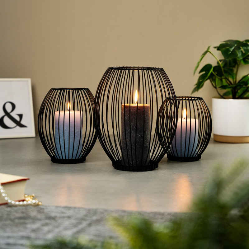 bremermann Kerzenhalter 3er-Set Kerzenhalter, Kerzenständer, Stumpenkerze, Metall, schwarz
