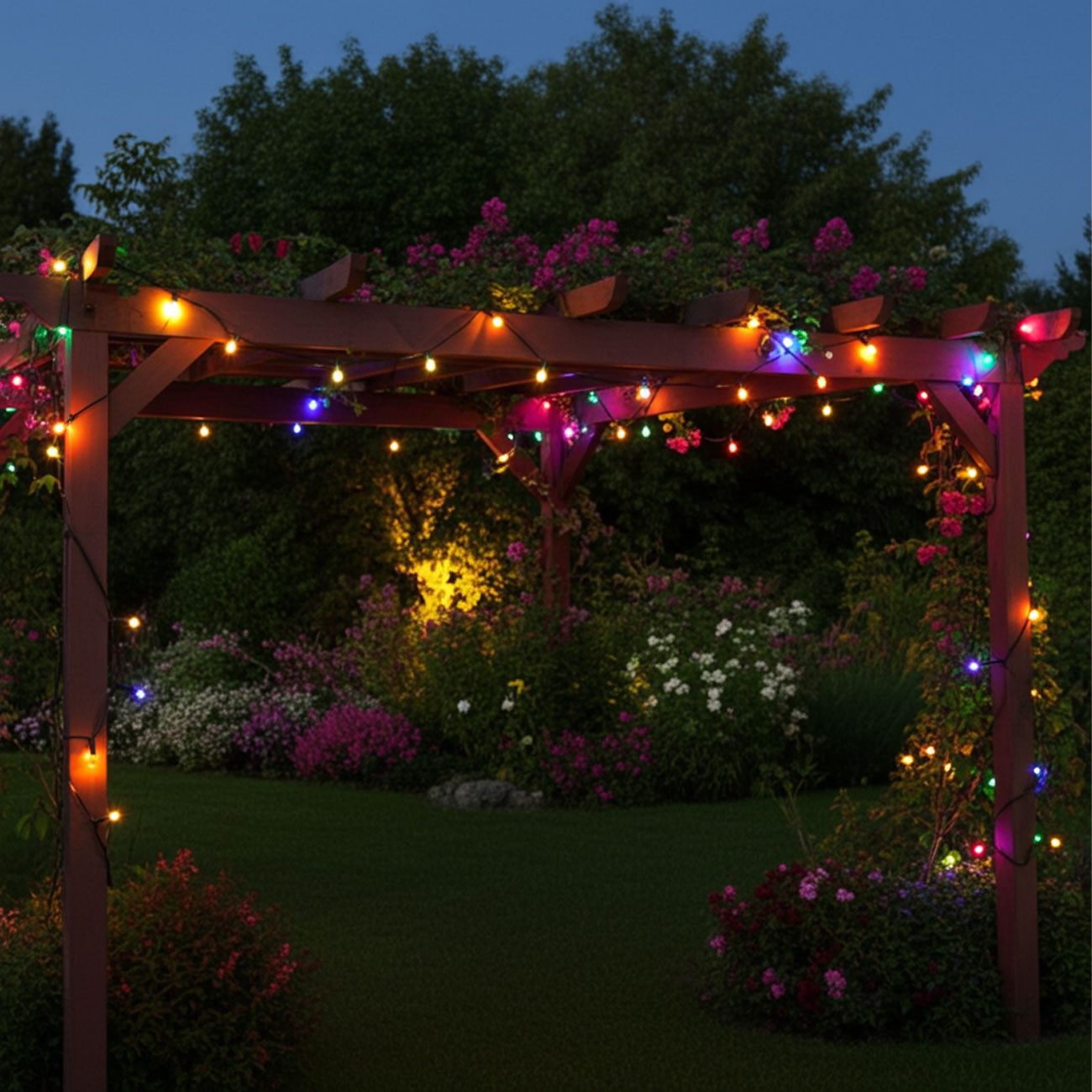 LED-Lichterkette Bunte LED-Lichterkette (40 LEDs, IP44) mit Timer & Batterie für Außen