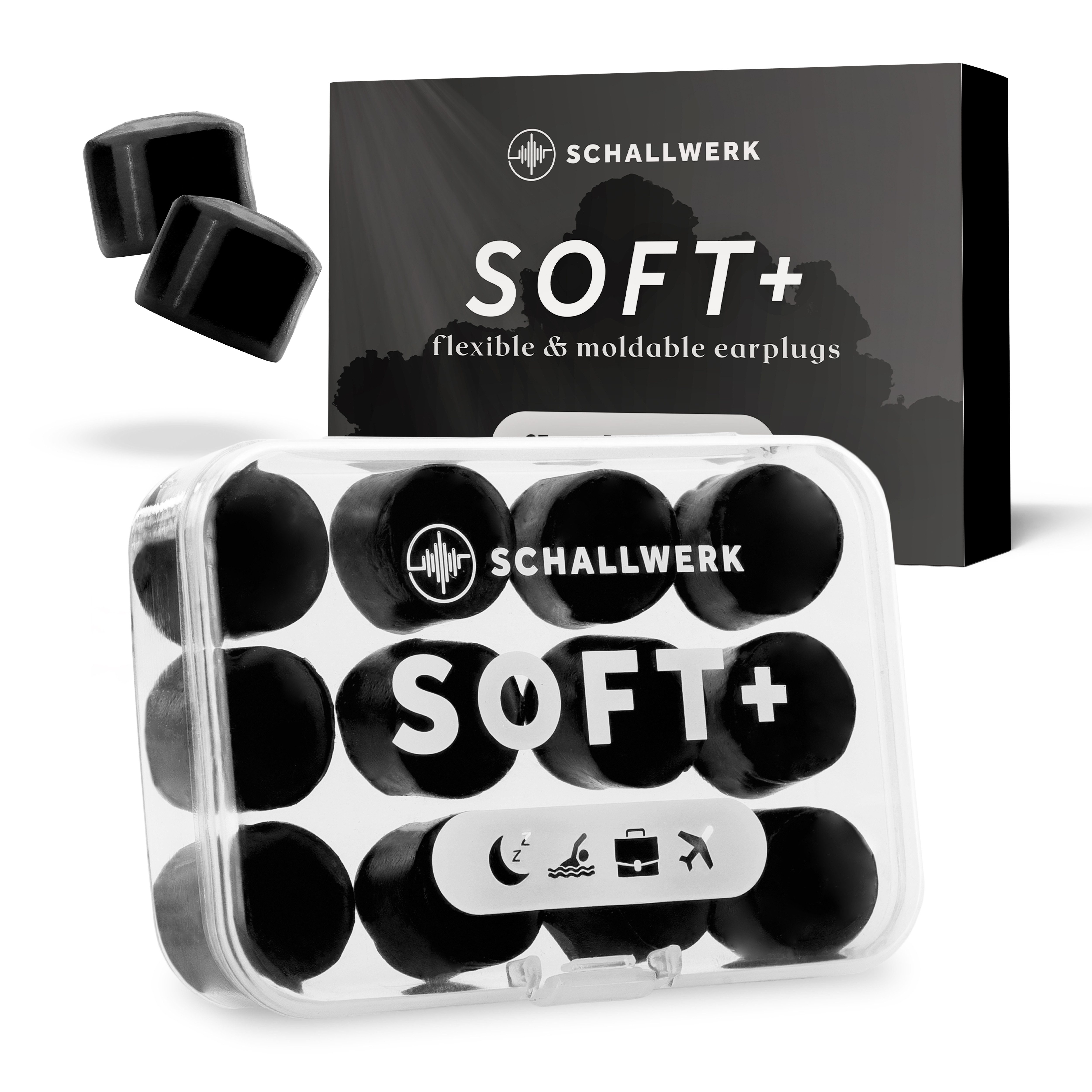Schallwerk Gehörschutzstöpsel SCHALLWERK ® Soft+, 12 Silikon Ohrenstöpsel – optimale Unterstützung
