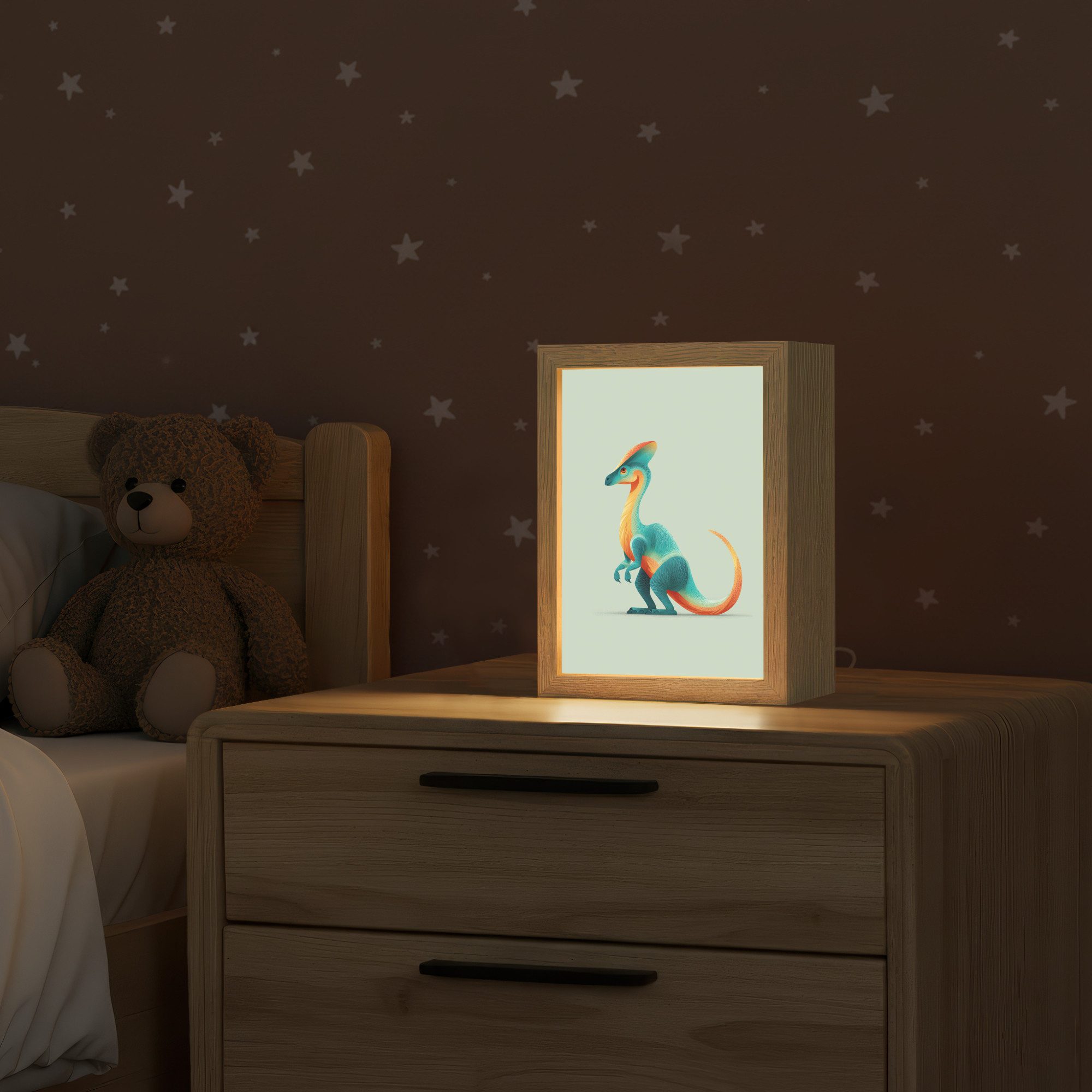 OnlyWow Nachttischlampe Lightbox Schwanz - Dino - Minimalistisch - Blau - Jungen, Dimmbar, Farbwechsel, LED, Warmweiß, Kaltweiß, Neutralweiß Einstellbar, Kinderzimmer, Babyzimmer, Dimmbar, mit Kabel, Nachtlampe, LED